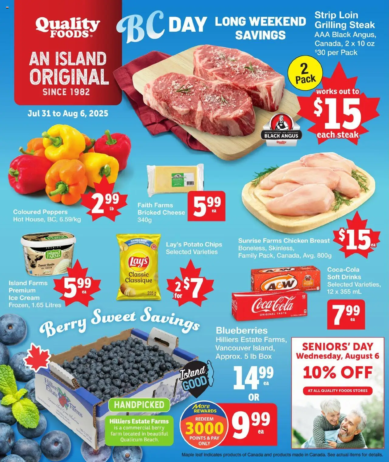 Quality Foods flyer valid from 31.07.2025 | Page: 1 | Products: Chips, Cream, Ice cream, Chicken