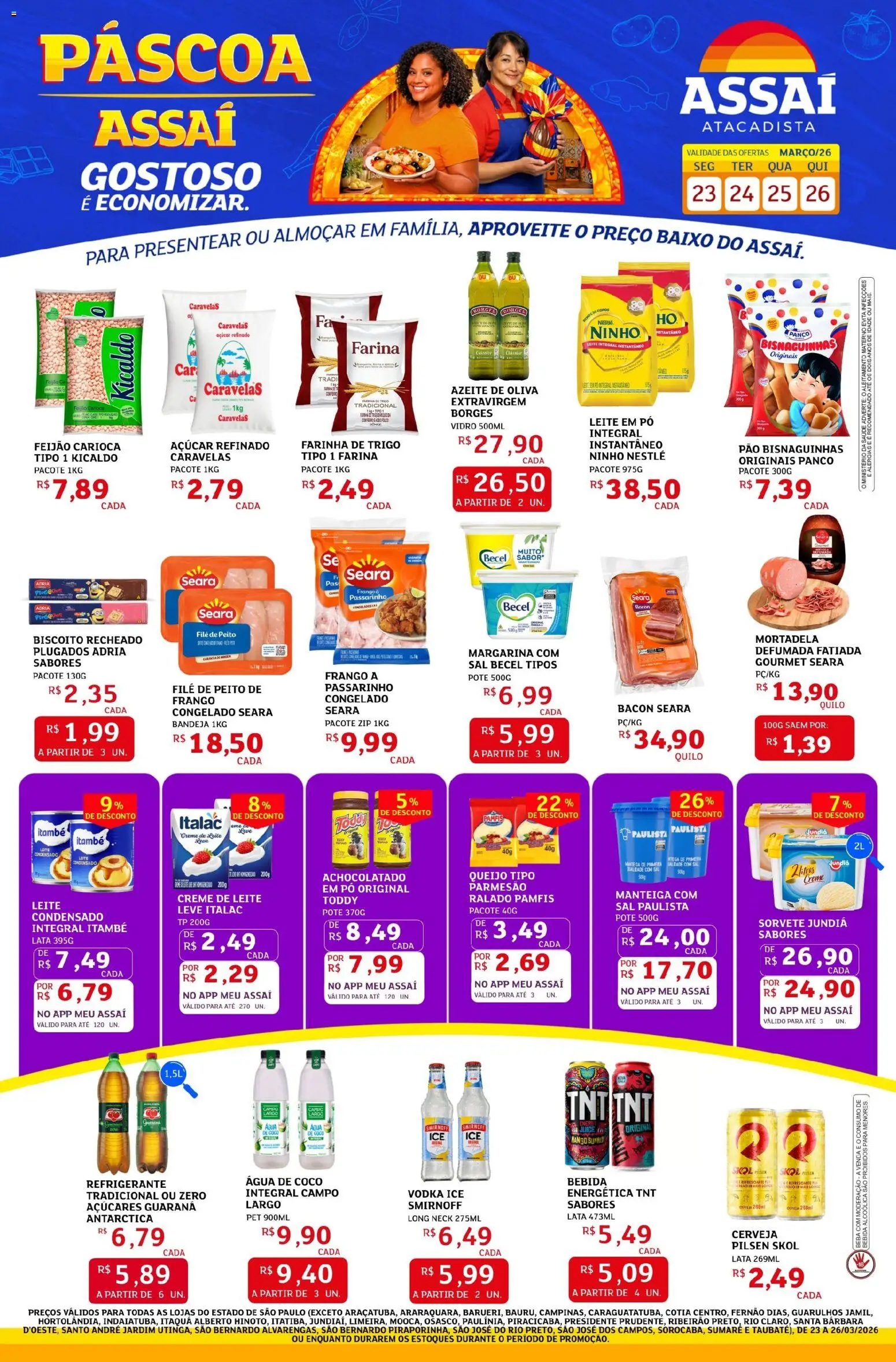 Assaí Atacadista Folheto - válido de 23.03.2026 | Página: 1 | Produtos: Leite, Açúcar, Creme de leite, Leite em pó