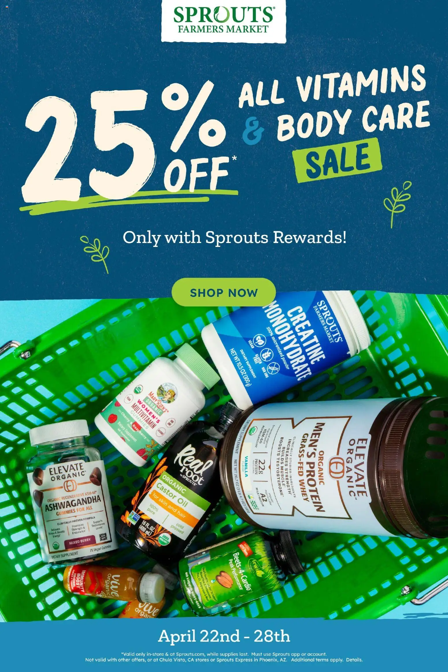 Sprouts Weekly Ad - valid from 22.04.2026 | Page: 1 | Products: Multivitamin, Magnesium, Creatine, Oil