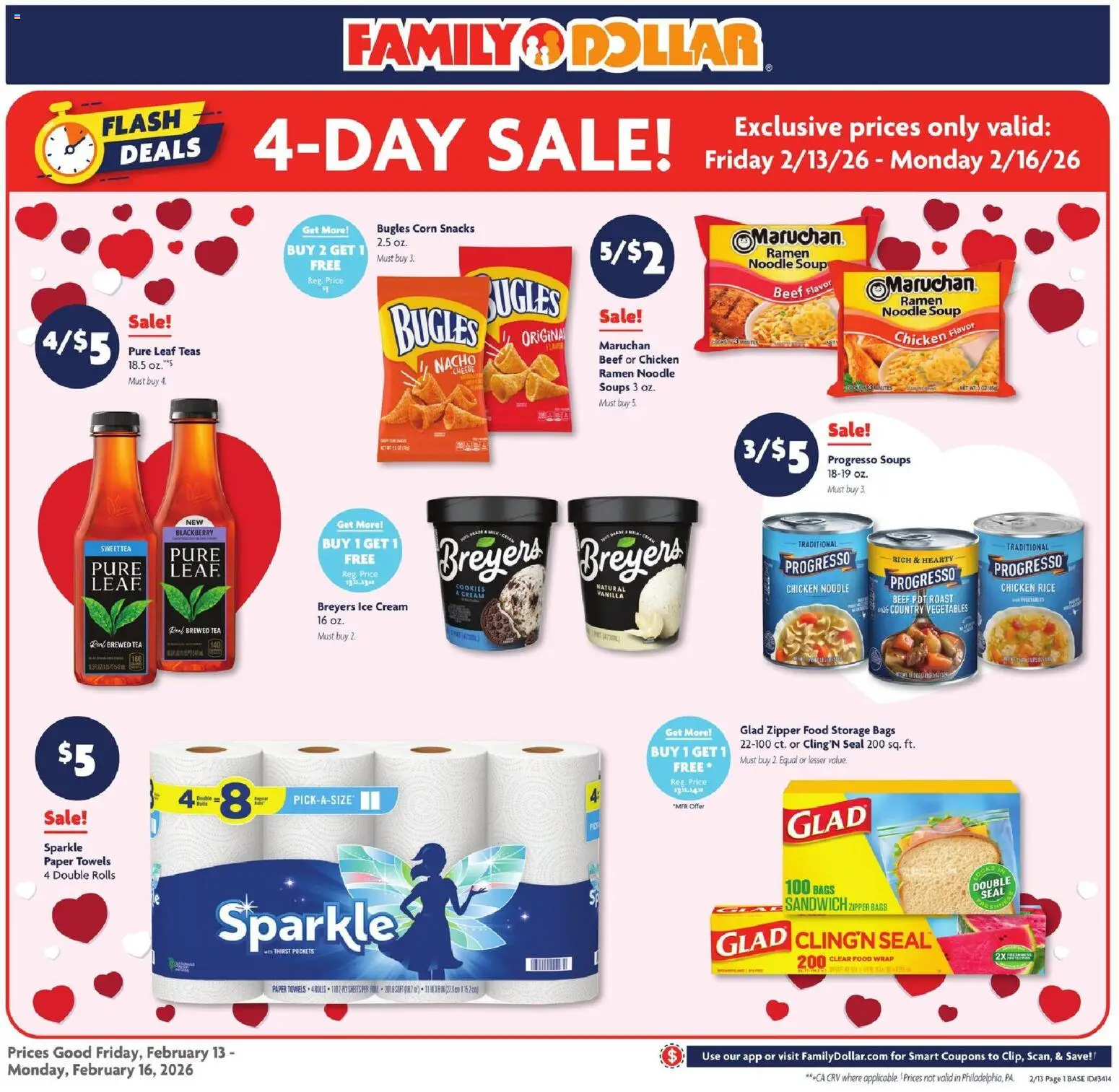 Family Dollar 4 Day Sale - valid from 13.02.2026 | Page: 1 | Products: Rice, Beef, Ice cream, Vegetables