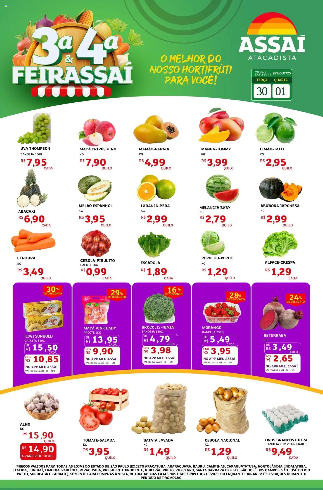 Assaí Atacadista Folheto - válido de 30.09.2025 | Página: 1 | Produtos: Ovos, Kiwi, Cenoura, Bandeja