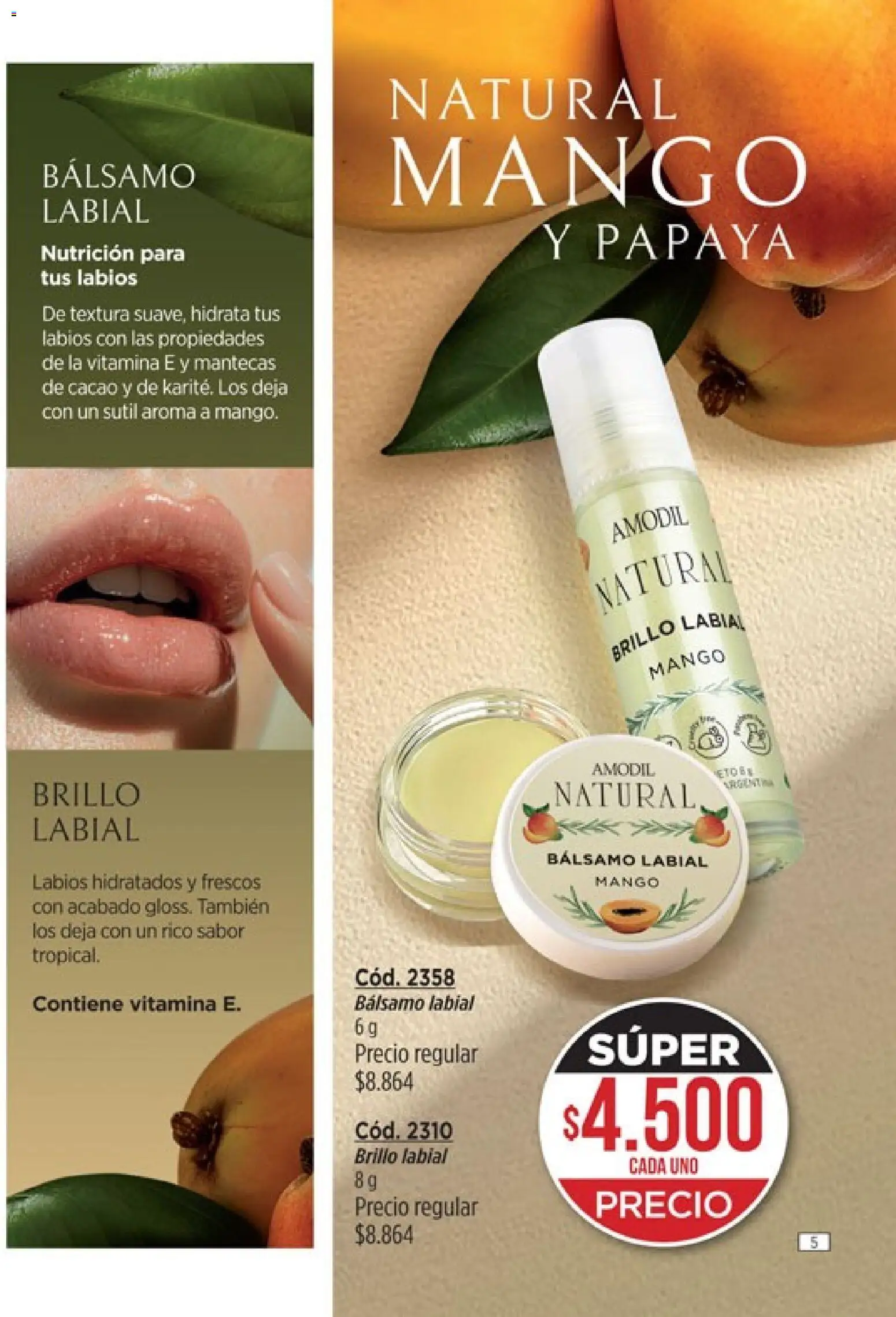 Catálogo Amodil Campaña 5 │ válido desde el 01.03.2026 | Página: 5 | Productos: Brillo, Bálsamo, Mango, Cacao