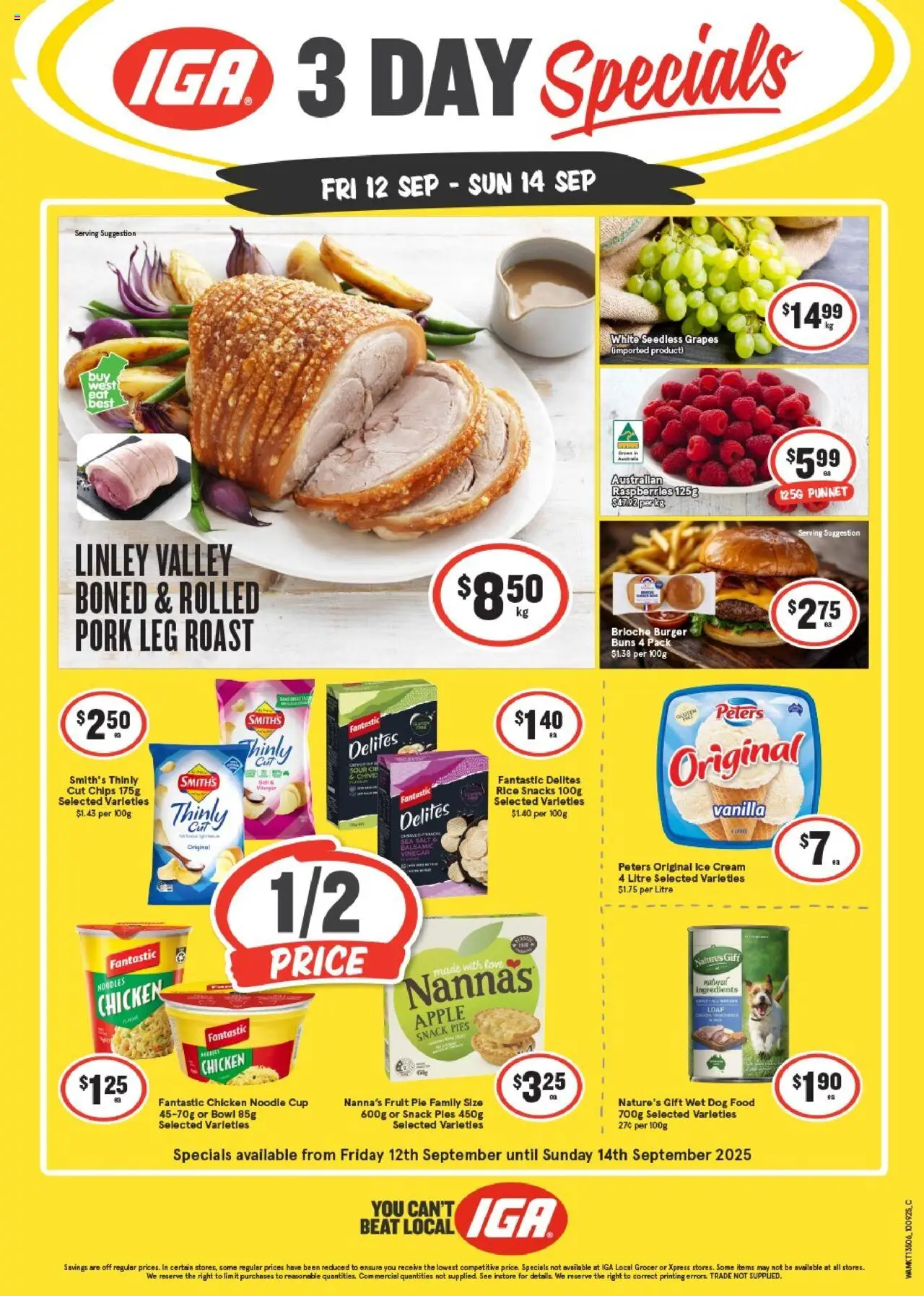 IGA catalogue - valid from 12.09.2025 | Page: 1 | Products: Rice, Dog food, Salt, Grapes