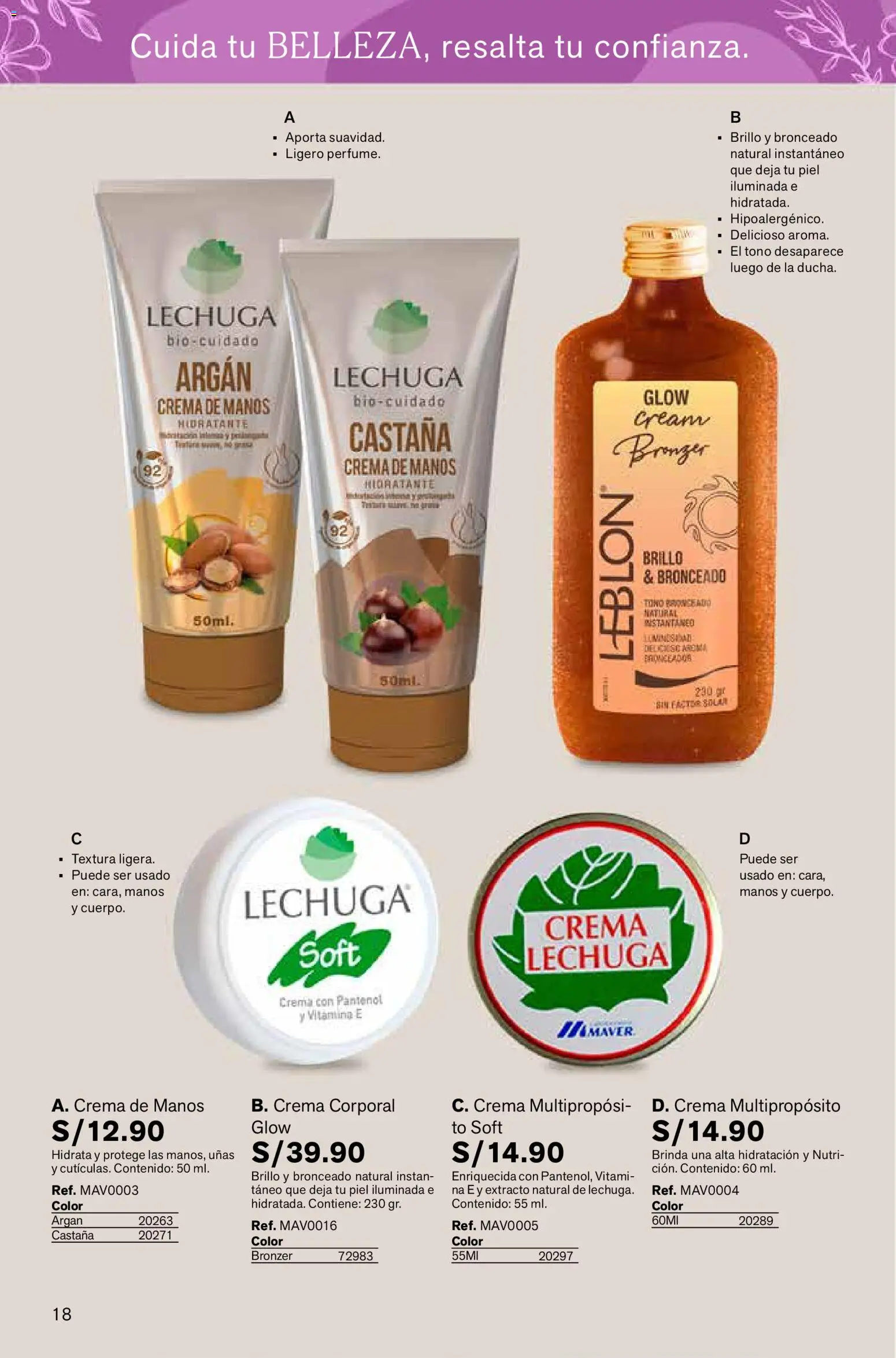 Catálogo Leonisa válido desde 06.03.2026 | Página: 18 | Productos: Crema de manos, Crema, Lechuga