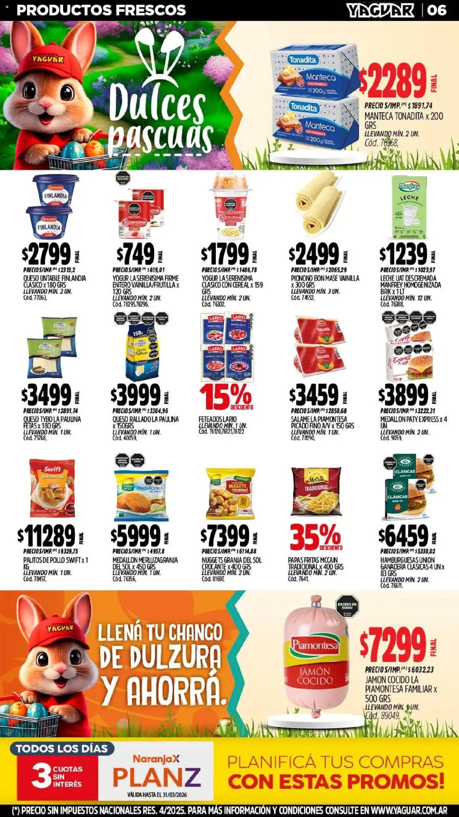 Yaguar - Oferta Semanal Misiones │ válido desde el 16.03.2026 | Página: 6 | Productos: Pollo, Leche, Yogur, Salame