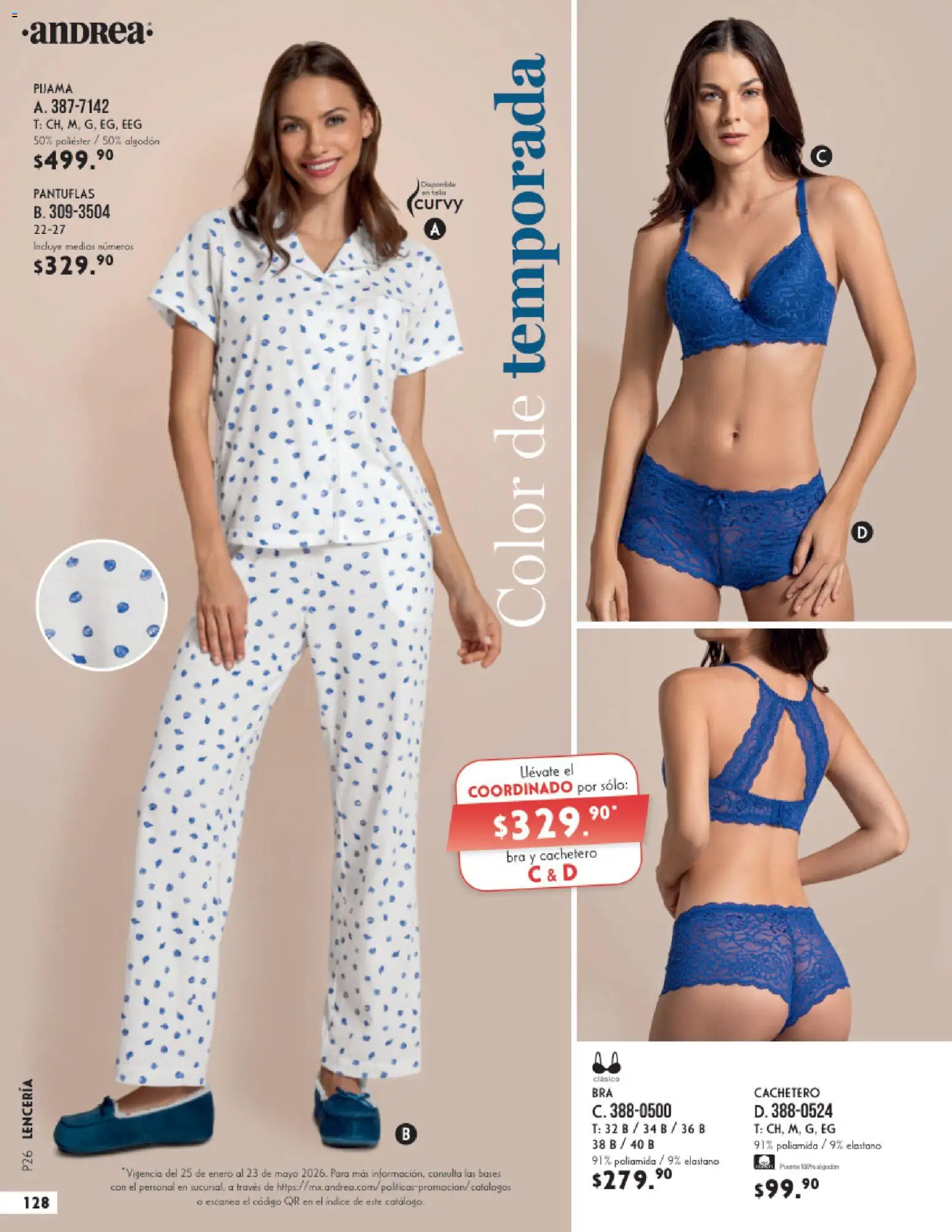 Nuevas ofertas de Andrea válidas en toda la República Mexicana desde el 25.01.2026. ¡Encuentra las mejores ofertas en Andrea catálogo Lencería & vestir interior! | Página: 24 | Productos: Pijama, Algodón, Lenceria, Cachetero