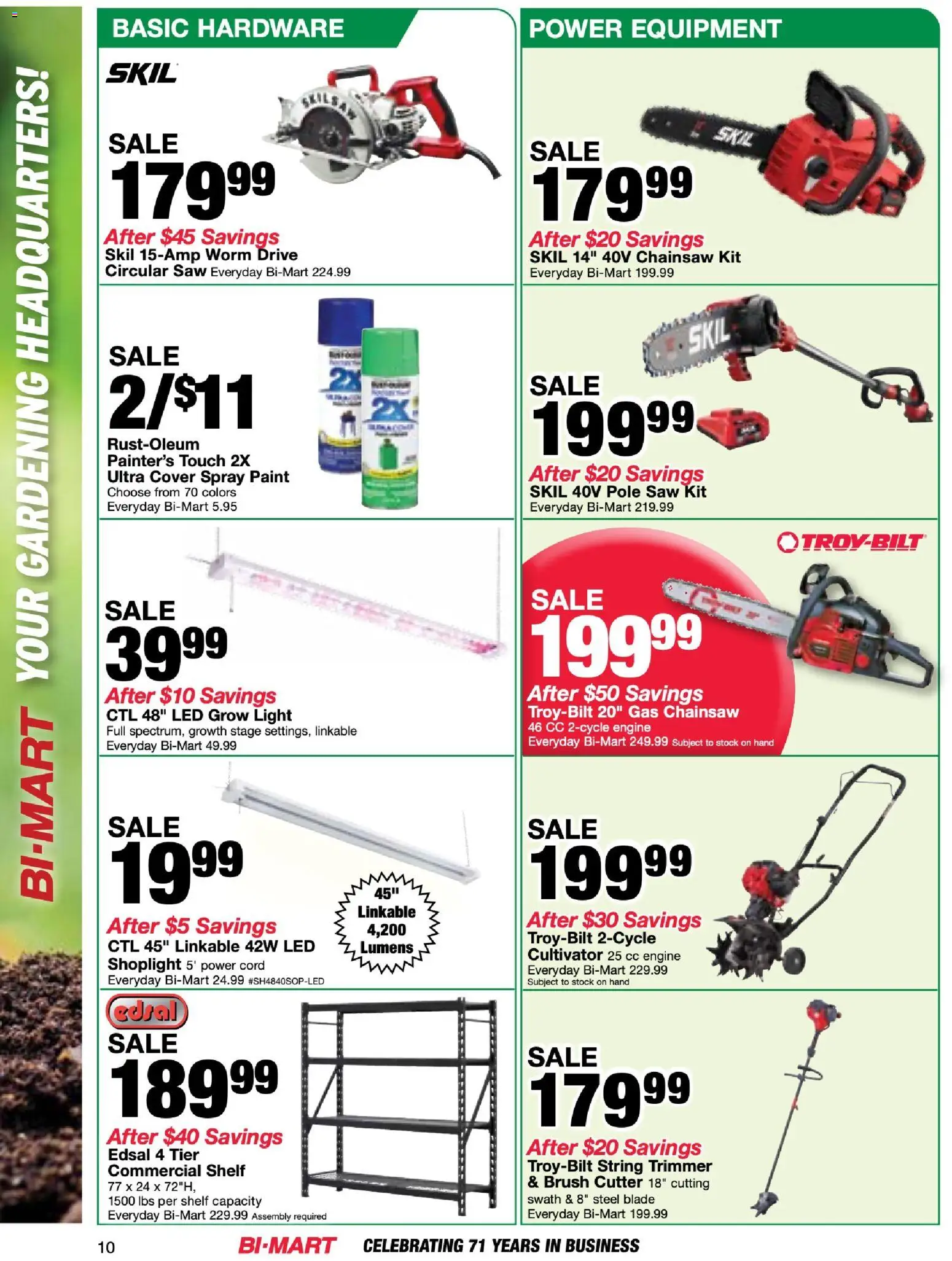 Bi-Mart Weekly Ad - valid from 24.02.2026 | Page: 10 | Products: Cultivator, Shelf, Chainsaw, Brush