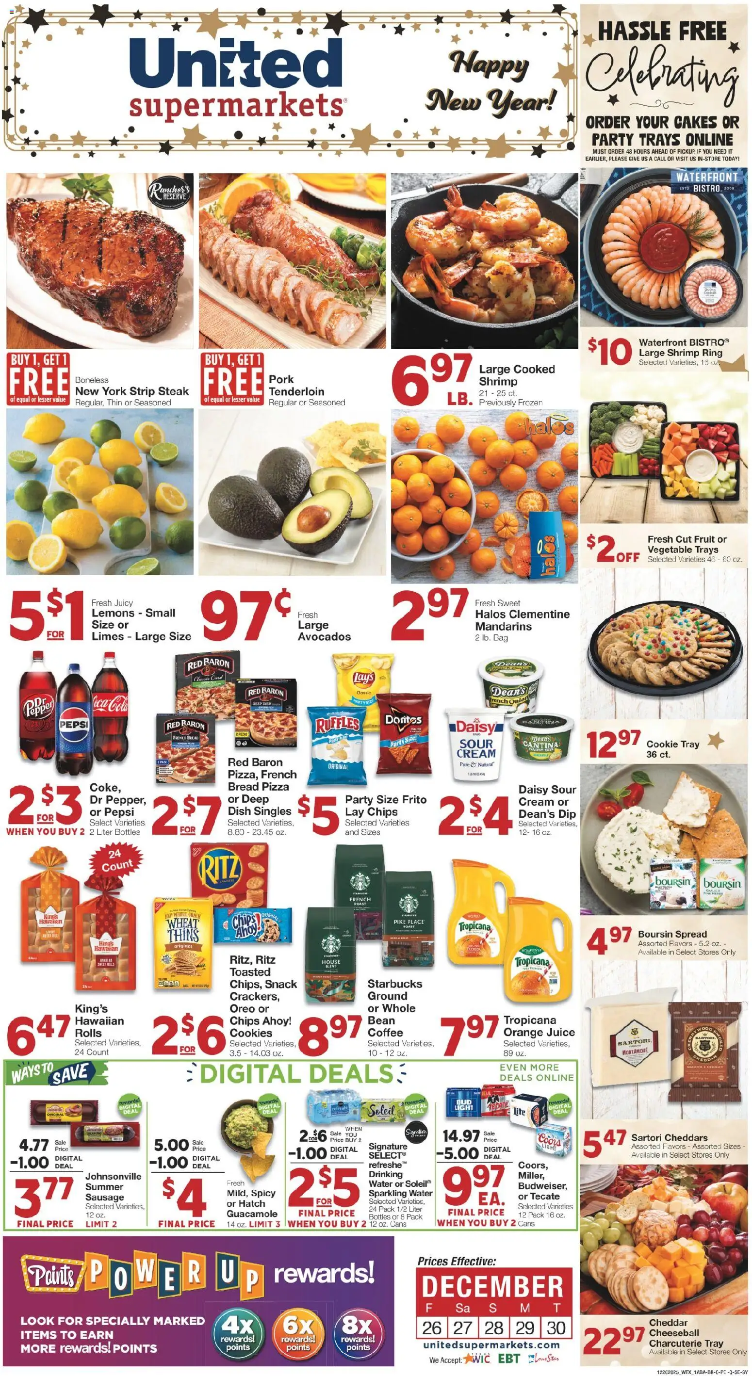 United Supermarkets Weekly Ad - valid from 26.12.2025 | Page: 1 | Products: Mandarins, Pizza, Juice, Garlic