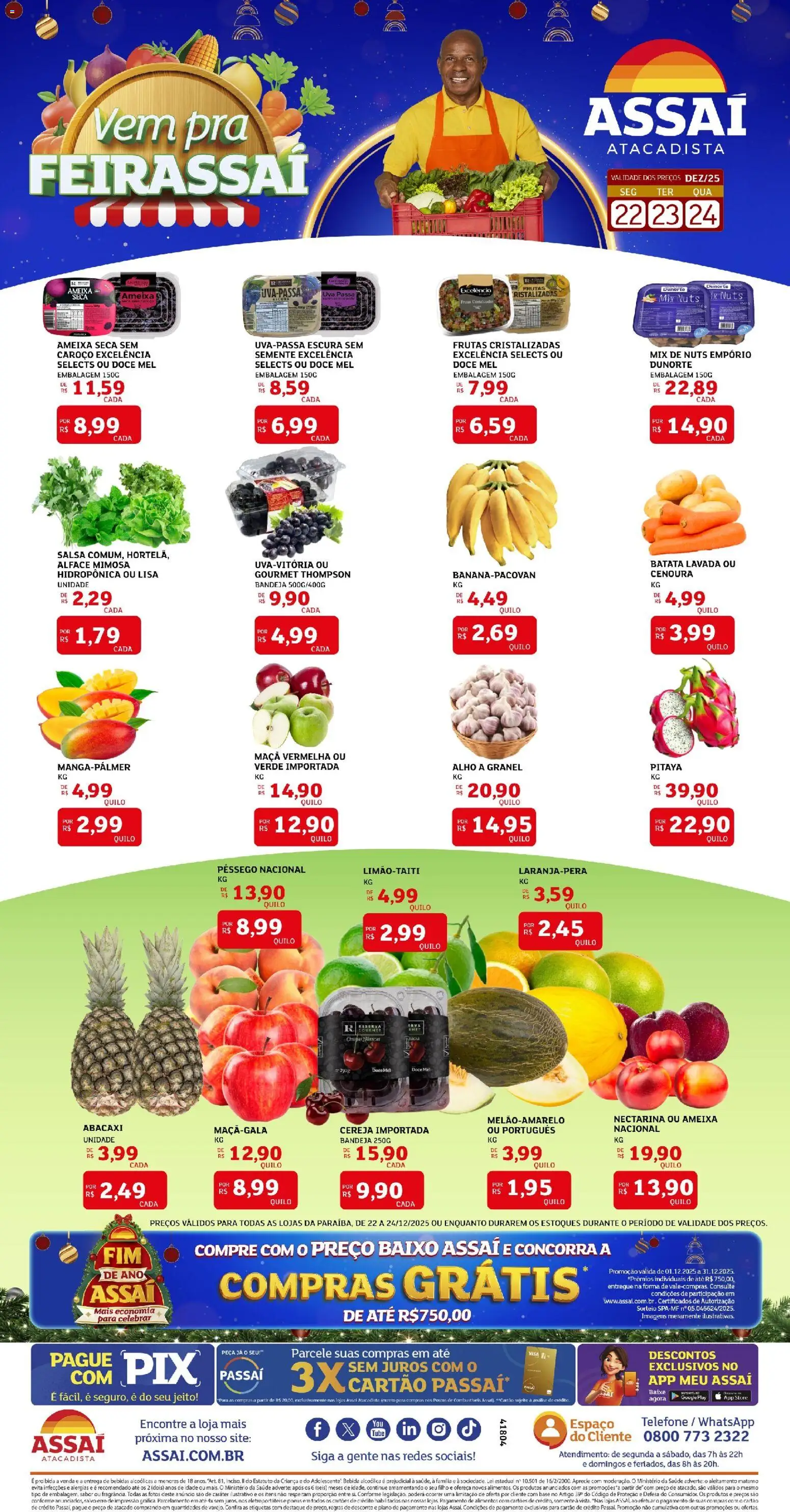 Assaí Atacadista Folheto - válido de 22.12.2025 | Página: 1 | Produtos: Pêssego, Abacaxi, Alface, Frutas cristalizadas