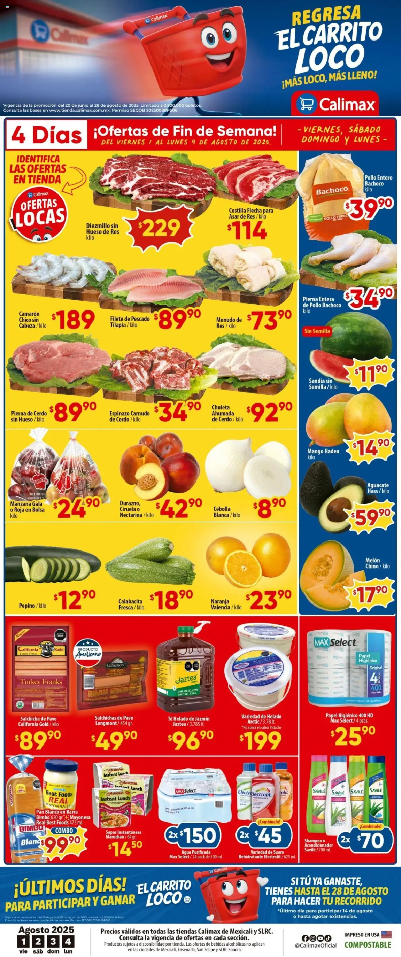 Nuevas ofertas de Calimax válidas en toda la República Mexicana desde el 01.08.2025. ¡Encuentra las mejores ofertas en Calimax - Folleto Mexicali! | Página: 1 | Productos: Cebolla, Sandía, Manzana, Acondicionador