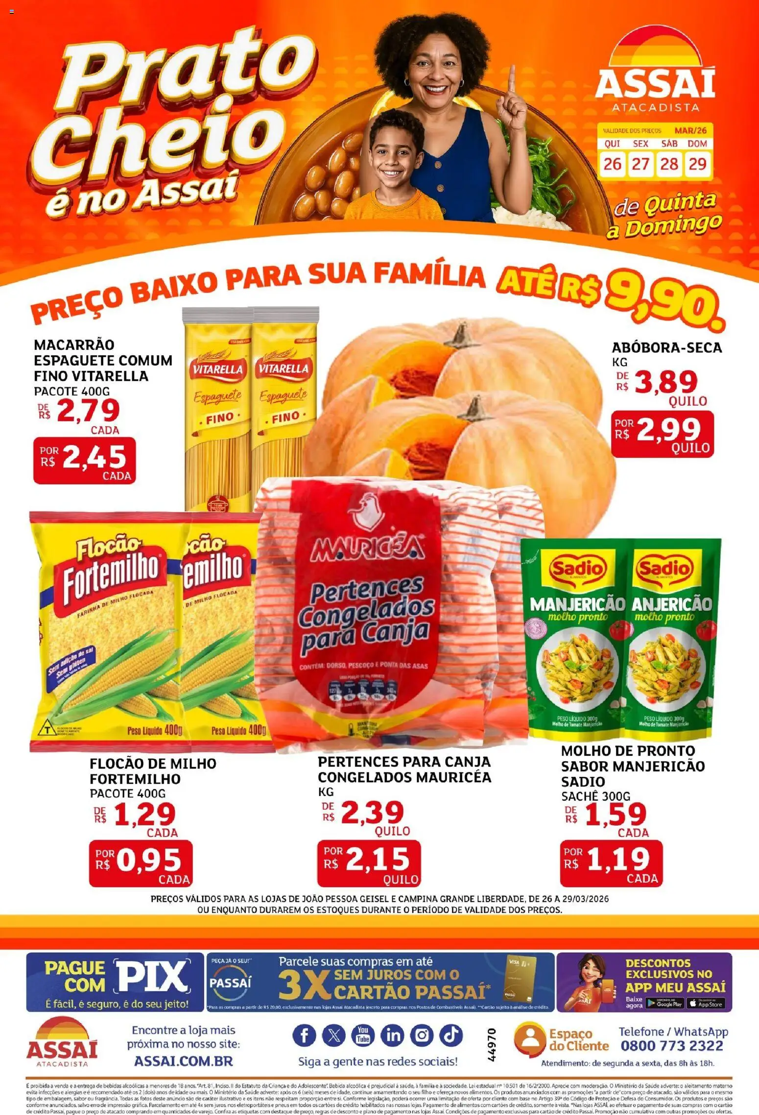 Assaí Atacadista Folheto - válido de 26.03.2026 | Página: 1 | Produtos: Molho de tomate, Pneus, Telefone, Pá