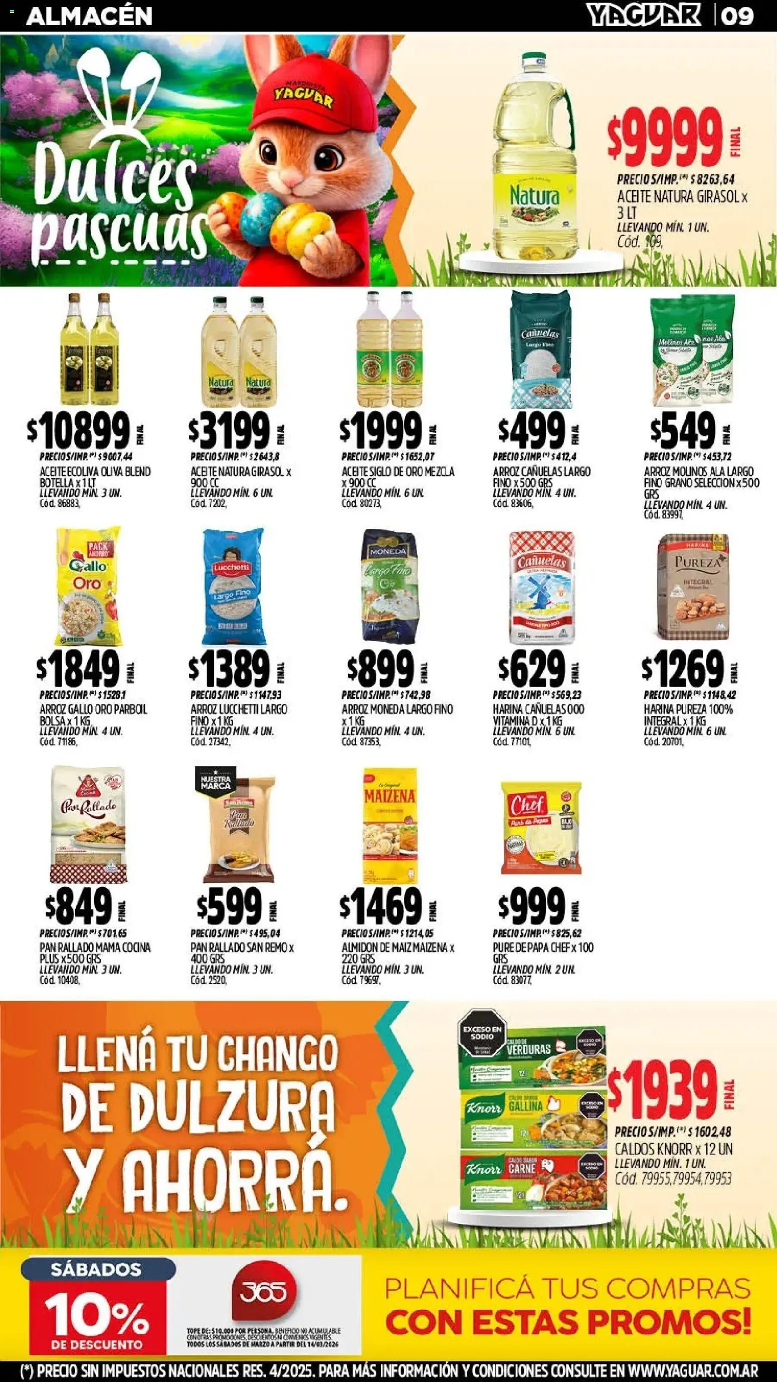 Yaguar - Oferta Semanal General Roca │ válido desde el 16.03.2026 | Página: 9 | Productos: Botella, Harina, Aceite, Pan rallado