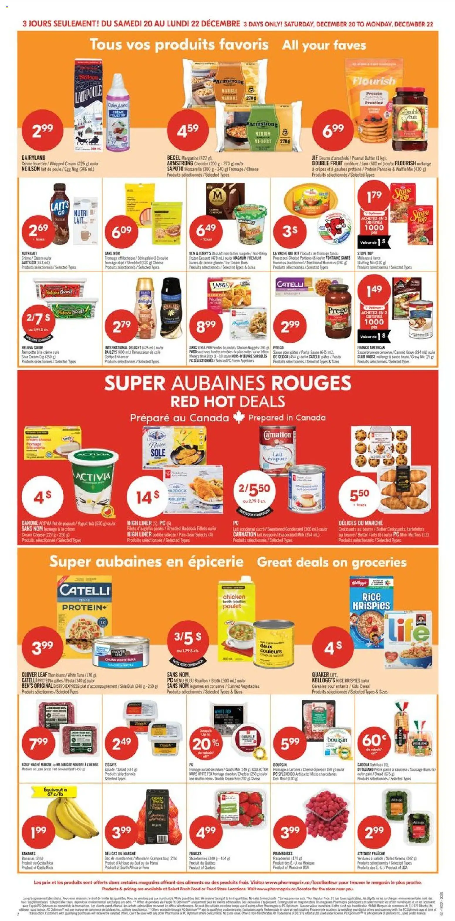 Pharmaprix flyer valid from 20.12.2025 | Page: 3 | Products: Cream, Salad, Oranges, Bananas