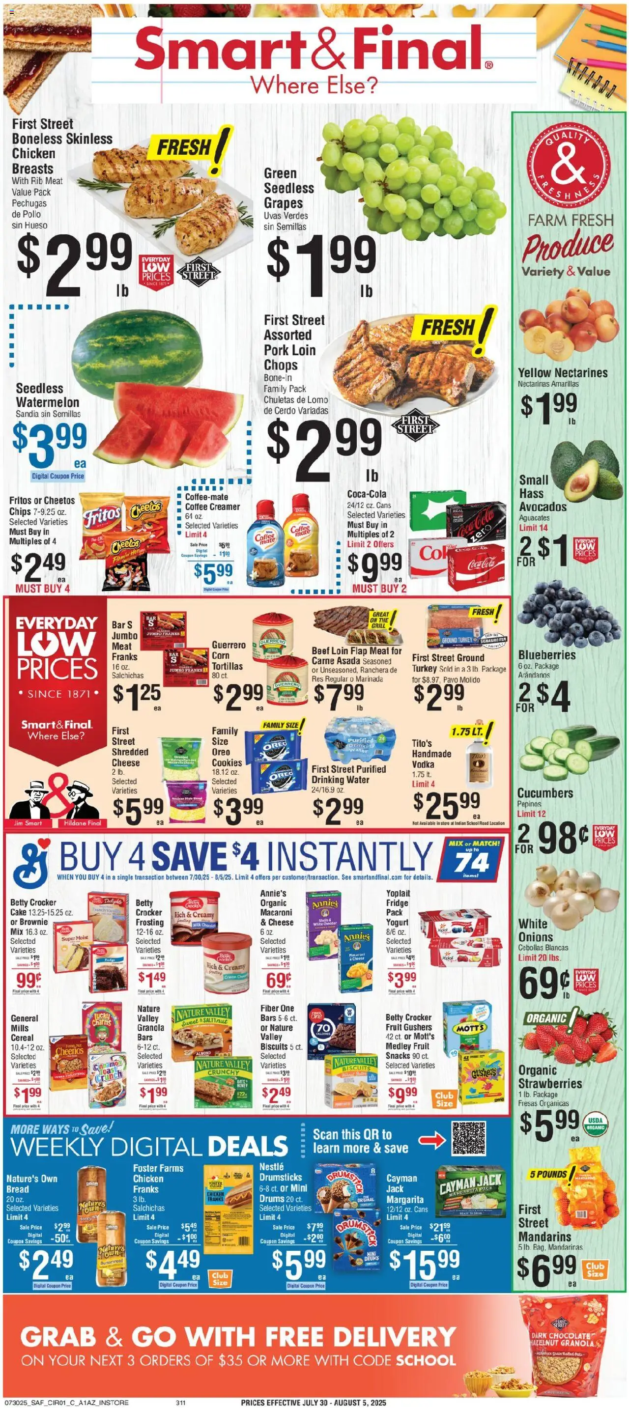 Smart & Final Weekly Ad - valid from 30.07.2025 | Page: 1 | Products: Milk, Cheese, Beef, Blueberries