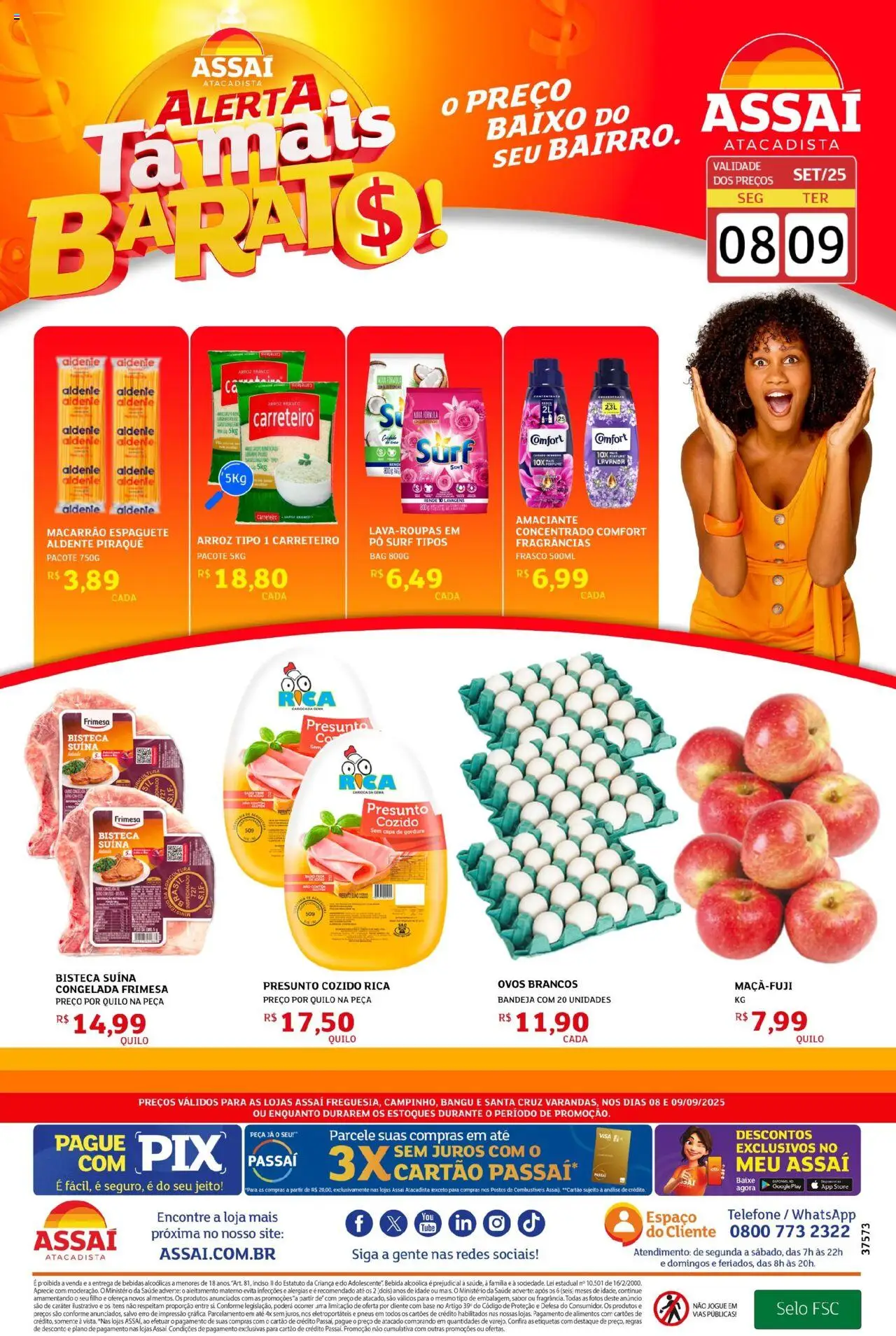 Assaí Atacadista Folheto - válido de 08.09.2025 | Página: 1 | Produtos: Baixo, Bebida, Bandeja, Amaciante