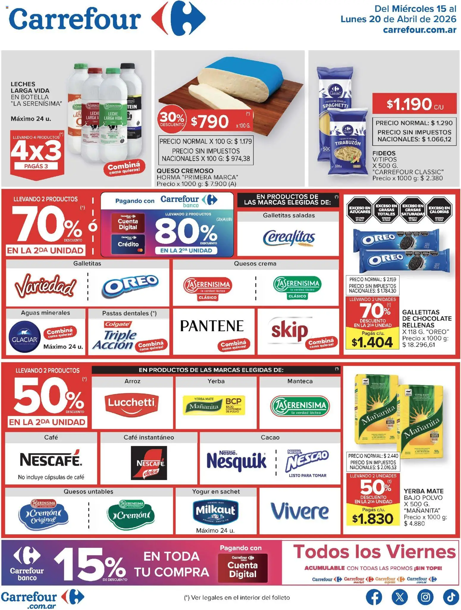 Carrefour ofertas │ válido desde el 15.04.2026 | Página: 2 | Productos: Mate, Banco, Queso, Arroz