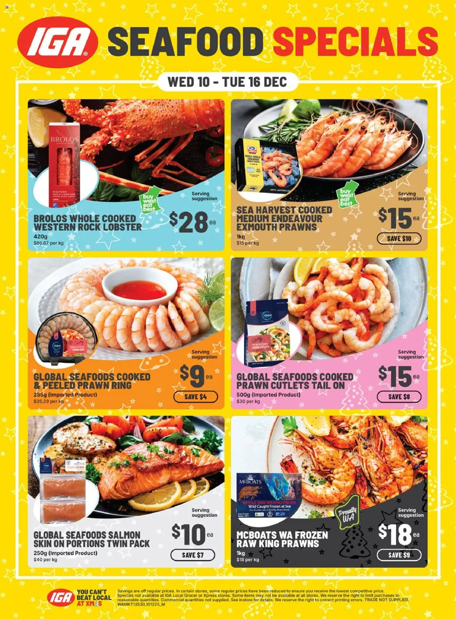 IGA catalogue - valid from 10.12.2025 | Page: 1 | Products: Lobster, Prawns, Salmon, Seafood