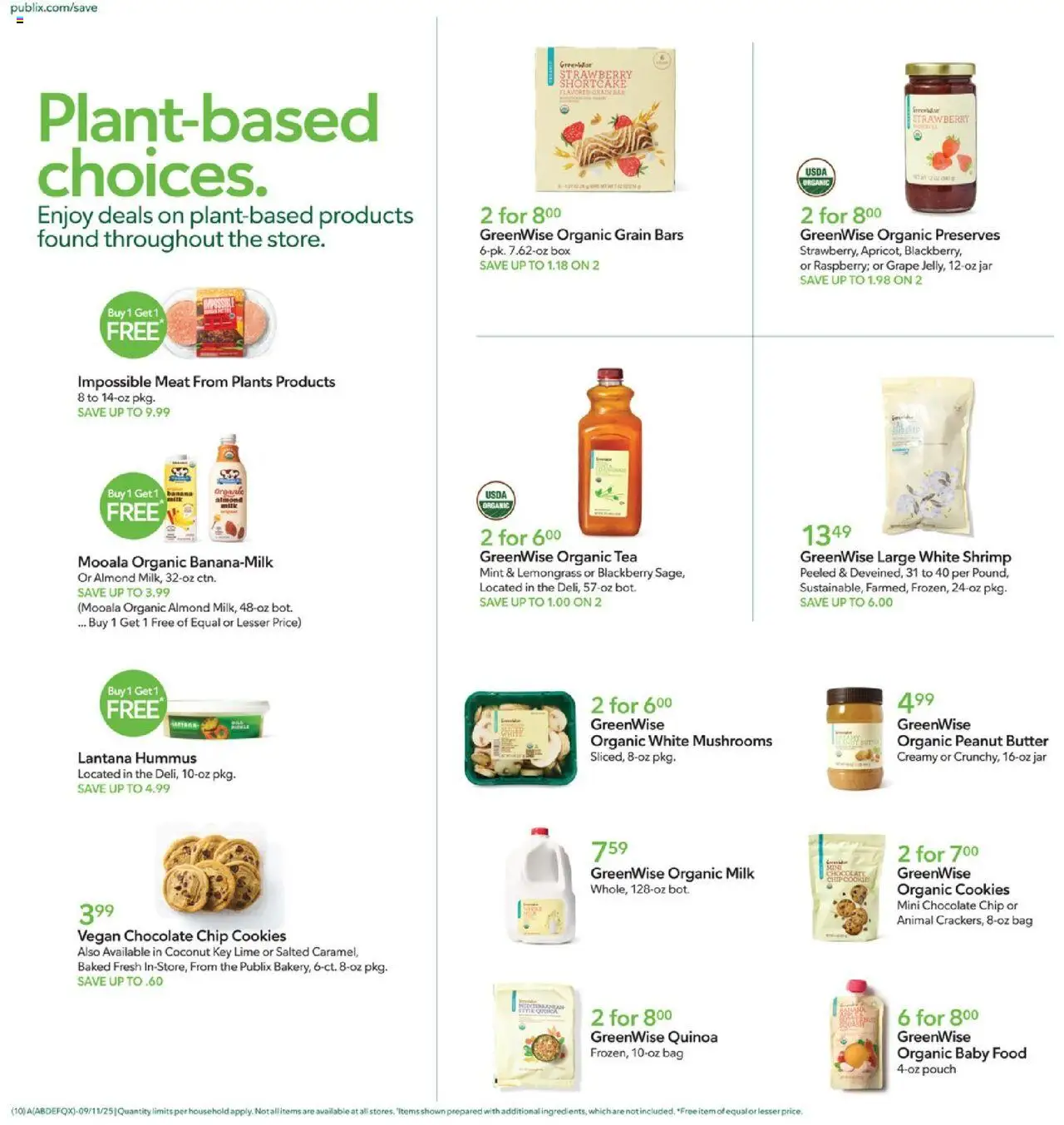 Publix Weekly Ad - valid from 10.09.2025 | Page: 10 | Products: Mushrooms, Cookies, Chocolate Chip, Bag