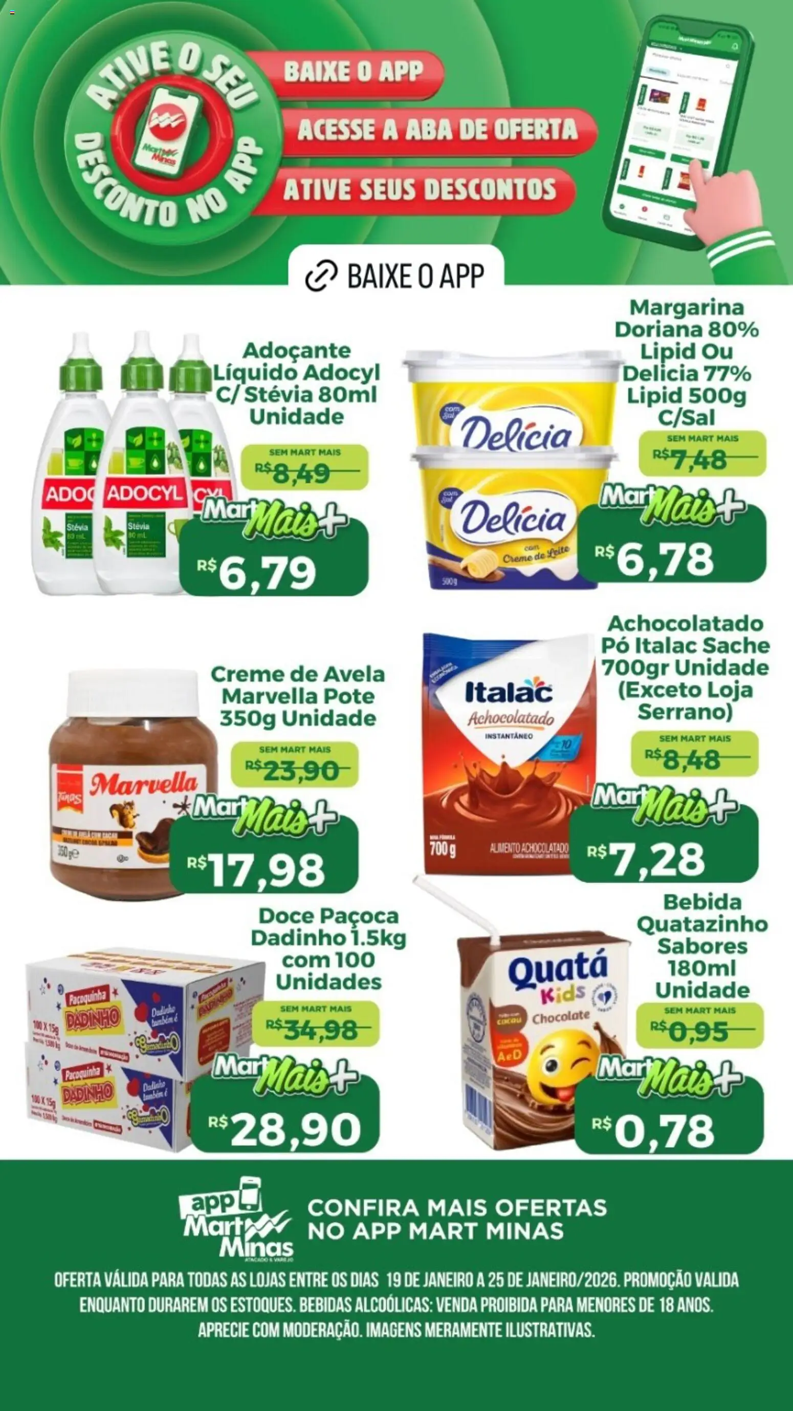 Mart Minas Folheto - válido de 19.01.2026 | Página: 4 | Produtos: Pó, Achocolatado, Margarina, Avelã