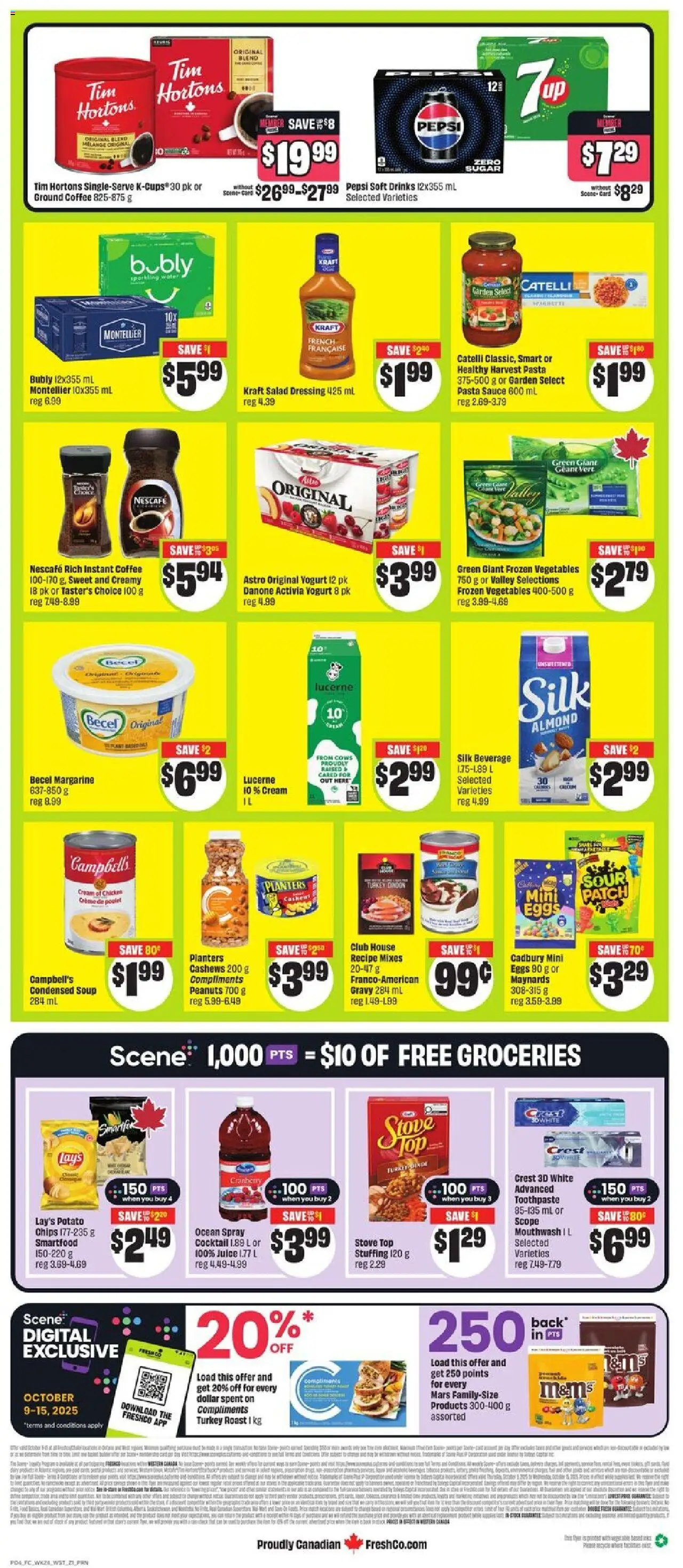 FreshCo flyer valid from 09.10.2025 | Page: 2 | Products: Sour cream, Salad, Coffee, Chicken