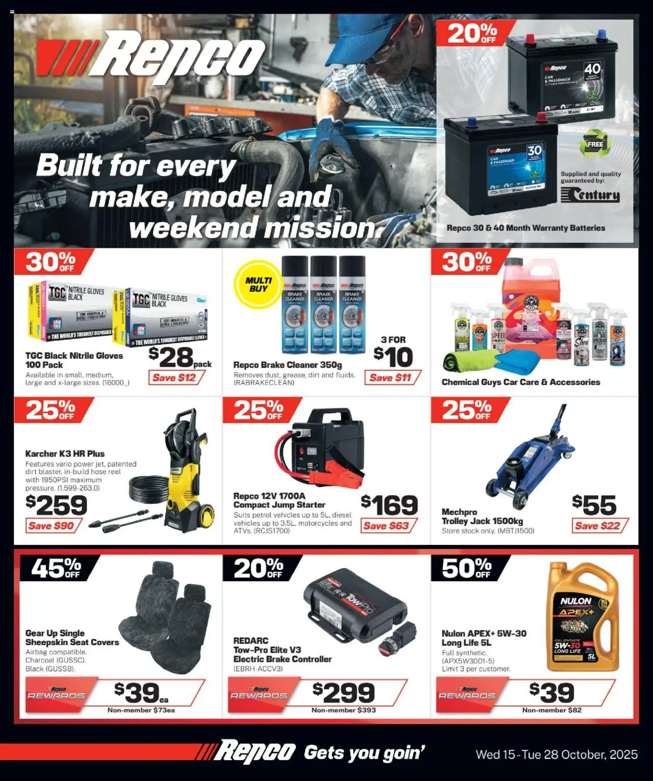 Repco catalogue - valid from 15.10.2025 | Page: 1 | Products: Cleaner, Trolley, Gloves, Batteries