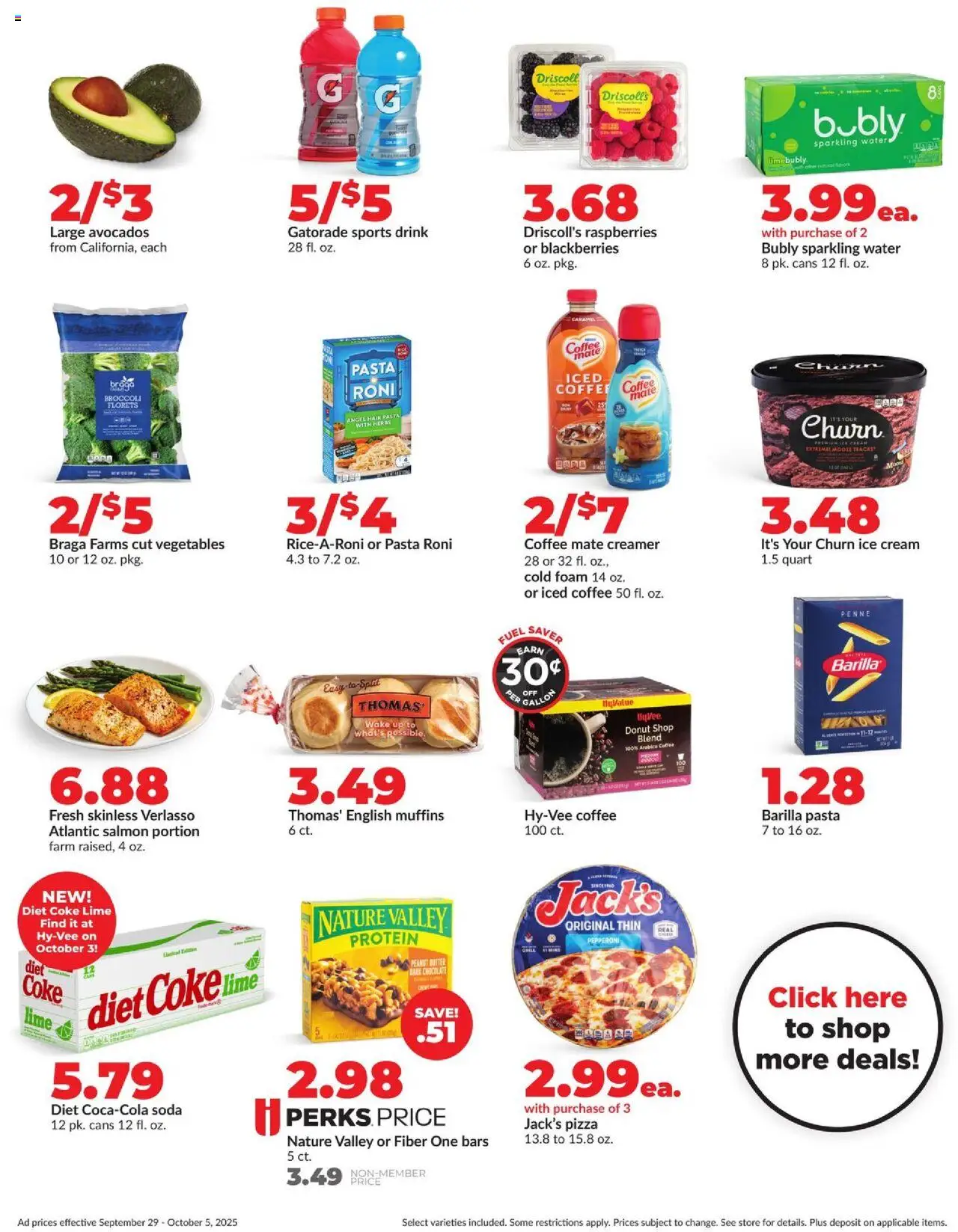 HyVee Weekly Ad - valid from 29.09.2025 | Page: 2 | Products: Pizza, Pasta, Water, Lime
