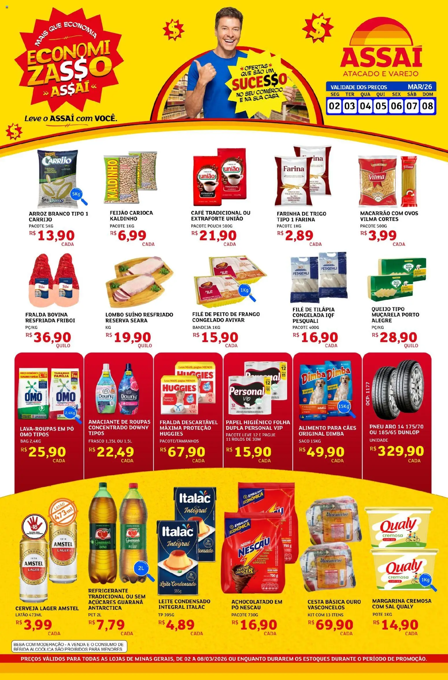 Assaí Atacadista Folheto - válido de 02.03.2026 | Página: 1 | Produtos: Pneu, Macarrão, Bandeja, Sal