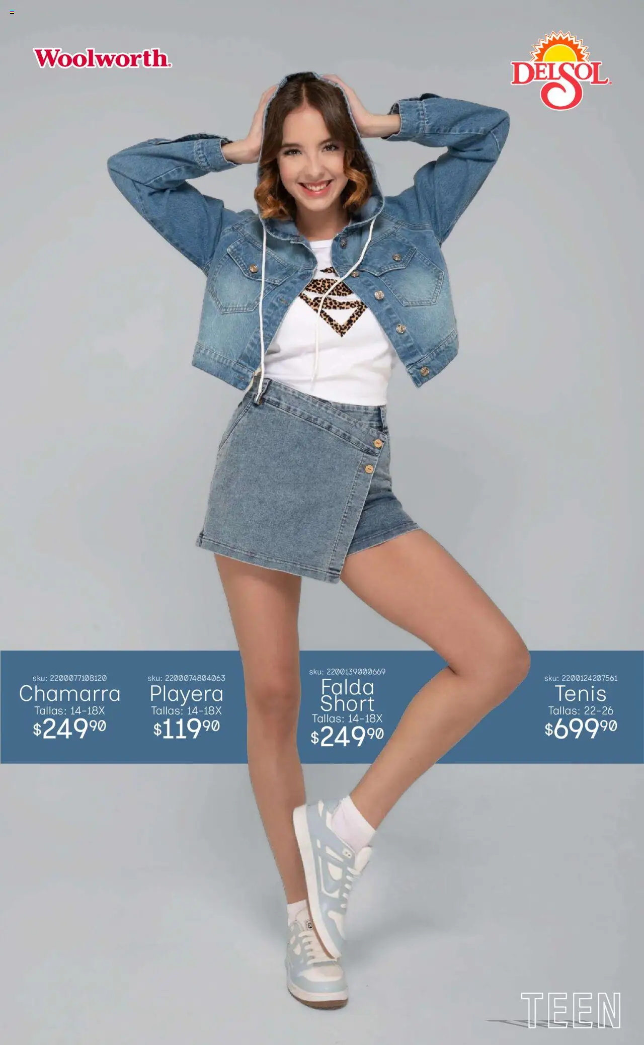 Nuevas ofertas de Del Sol y Woolworth válidas en toda la República Mexicana desde el 08.09.2025. ¡Encuentra las mejores ofertas en Del Sol y Woolworth - Catálogo Luce El Otoño - Mezclilla ! | Página: 11 | Productos: Tenis, Chamarra, Falda, Short