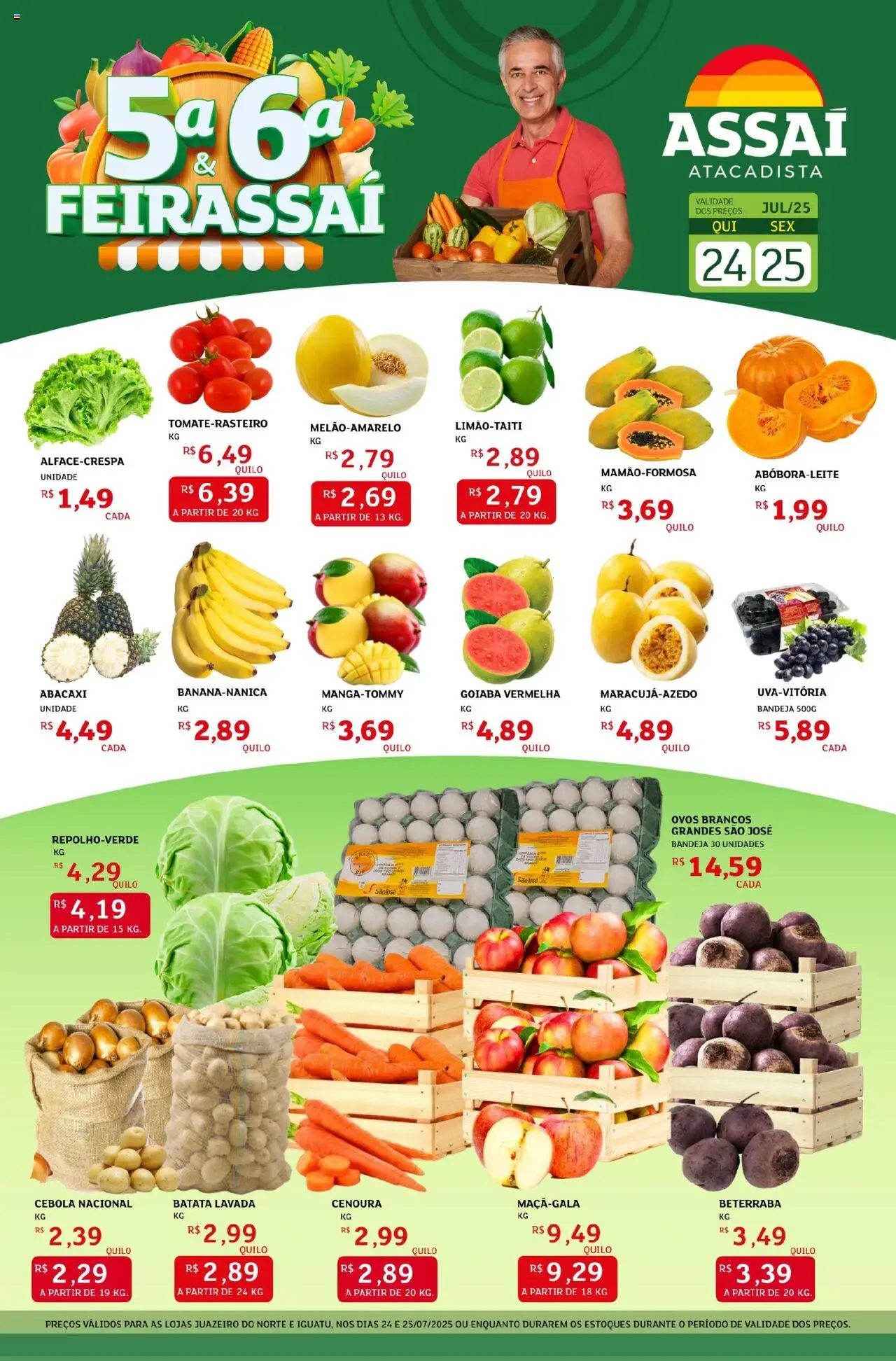 Assaí Atacadista Folheto - válido de 24.07.2025 | Página: 1 | Produtos: Goiaba, Cebola, Ovos, Abacaxi