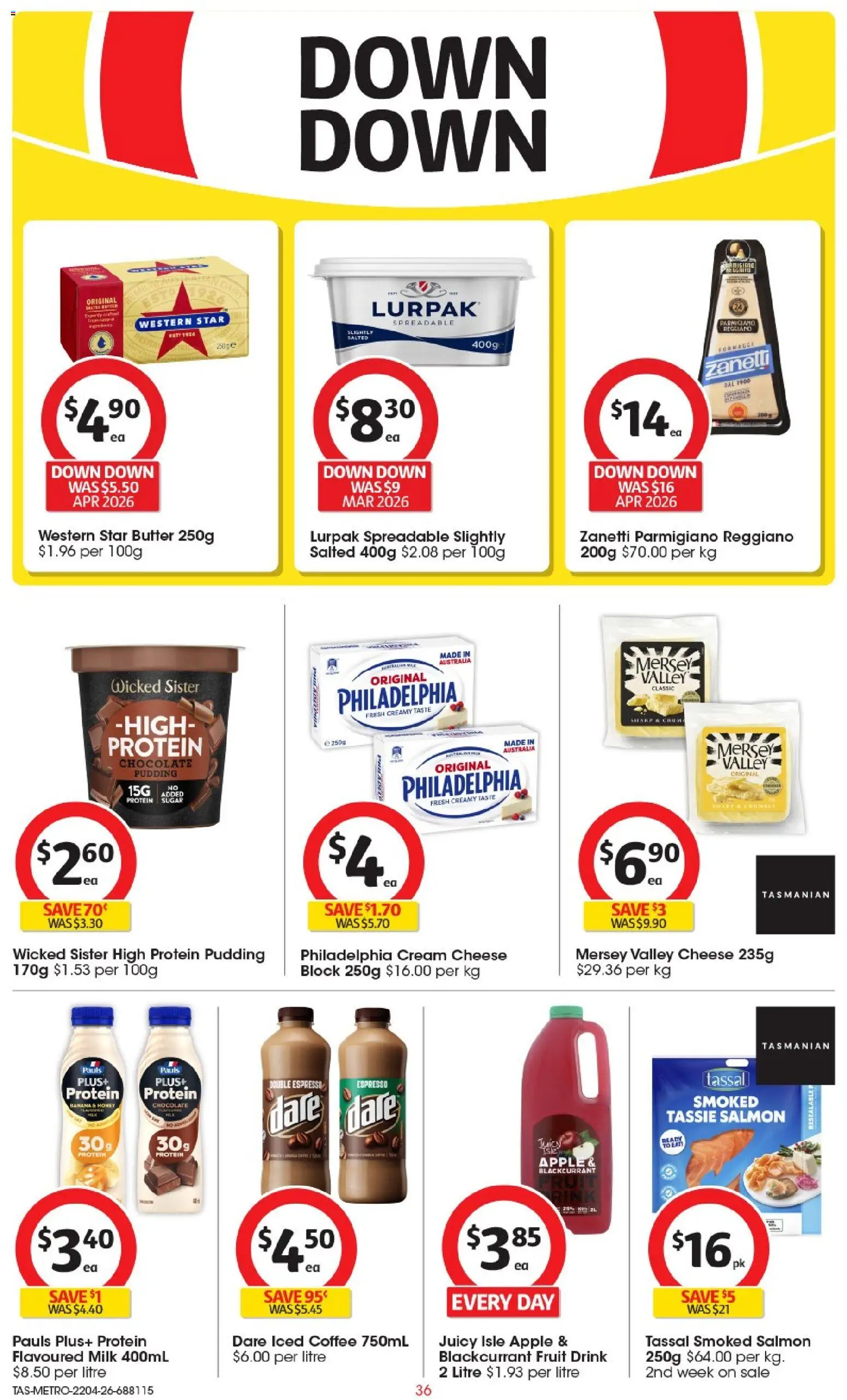 Coles catalogue - valid from 22.04.2026 | Page: 36 | Products: Butter, Cheese, Chocolate, Salmon