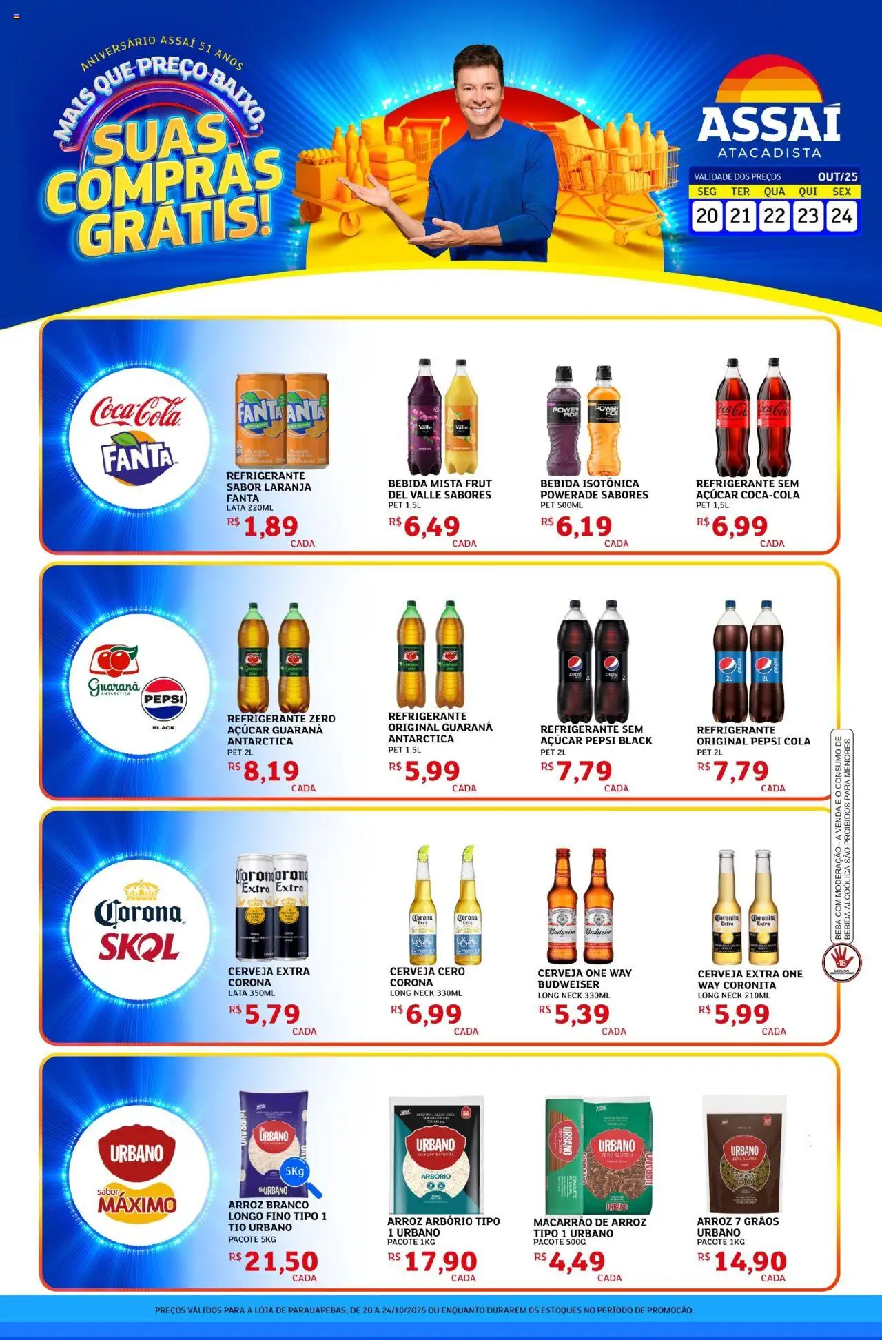 Assaí Atacadista Folheto - válido de 20.10.2025 | Página: 1 | Produtos: Fanta, Arroz, Bebida, Açúcar