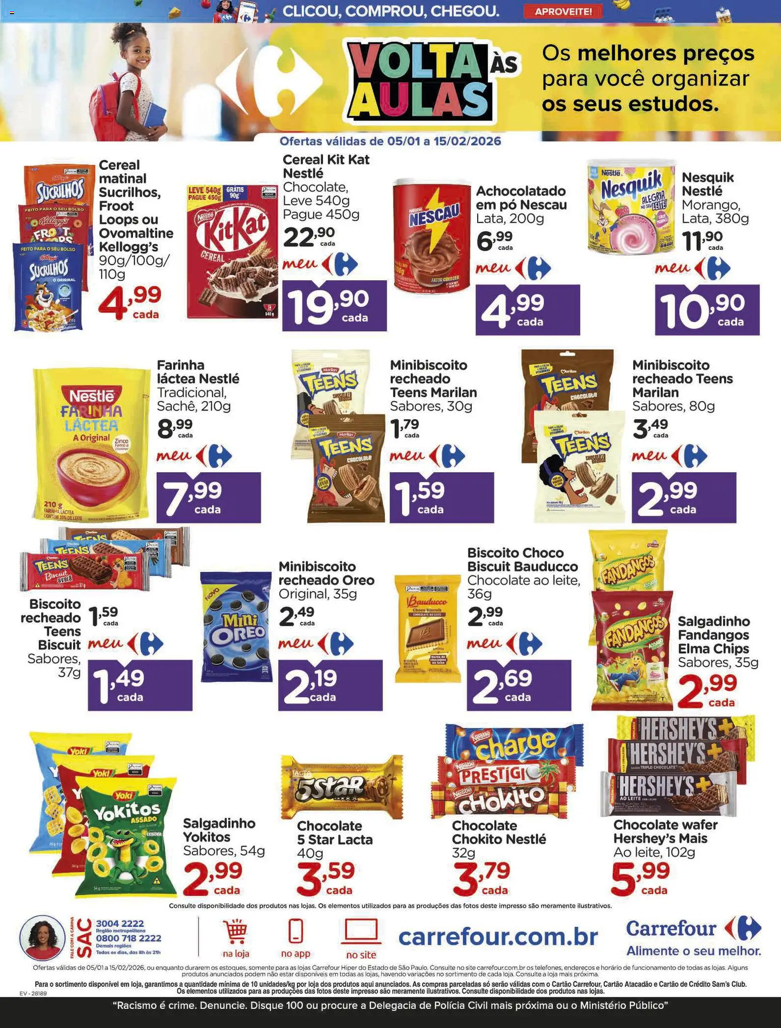 Carrefour Folheto - válido de 05.01.2026 | Página: 16 | Produtos: Biscoito, Nescau, Farinha láctea, Chocolate