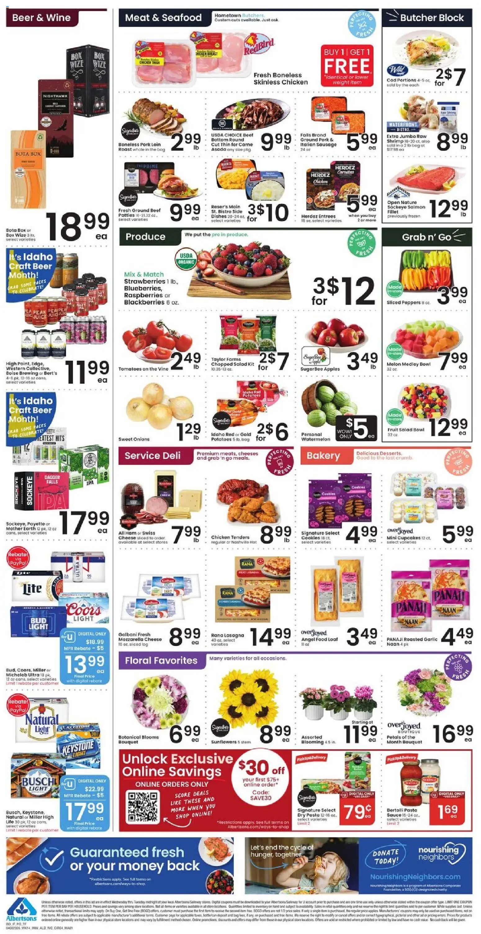 Albertsons Weekly Ad - valid from 08.04.2026 | Page: 4 | Products: Cheese, Apples, Sauce, Watermelon