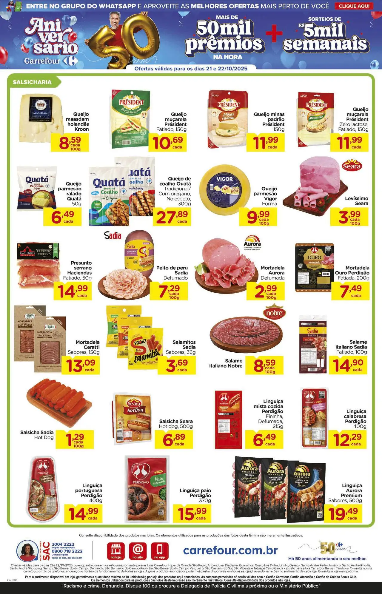 Carrefour Folheto - válido de 21.10.2025 | Página: 3 | Produtos: Cebola, Salsicha, Muçarela, Mussarela