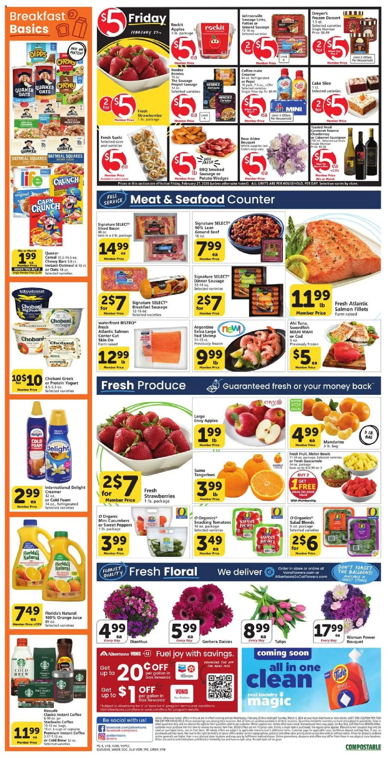 Vons Weekly Ad - valid from 25.02.2026 | Page: 4 | Products: Mandarins, Wc, Tangerines, Sausage