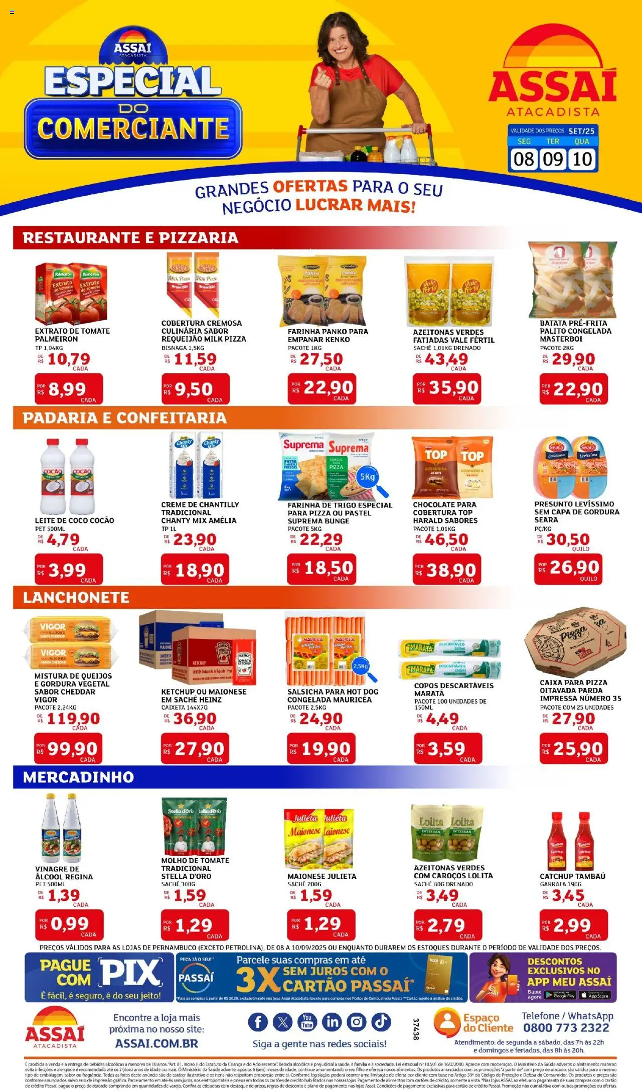 Assaí Atacadista Folheto - válido de 08.09.2025 | Página: 1 | Produtos: Caixa, Copos descartáveis, Presunto, Leite de coco