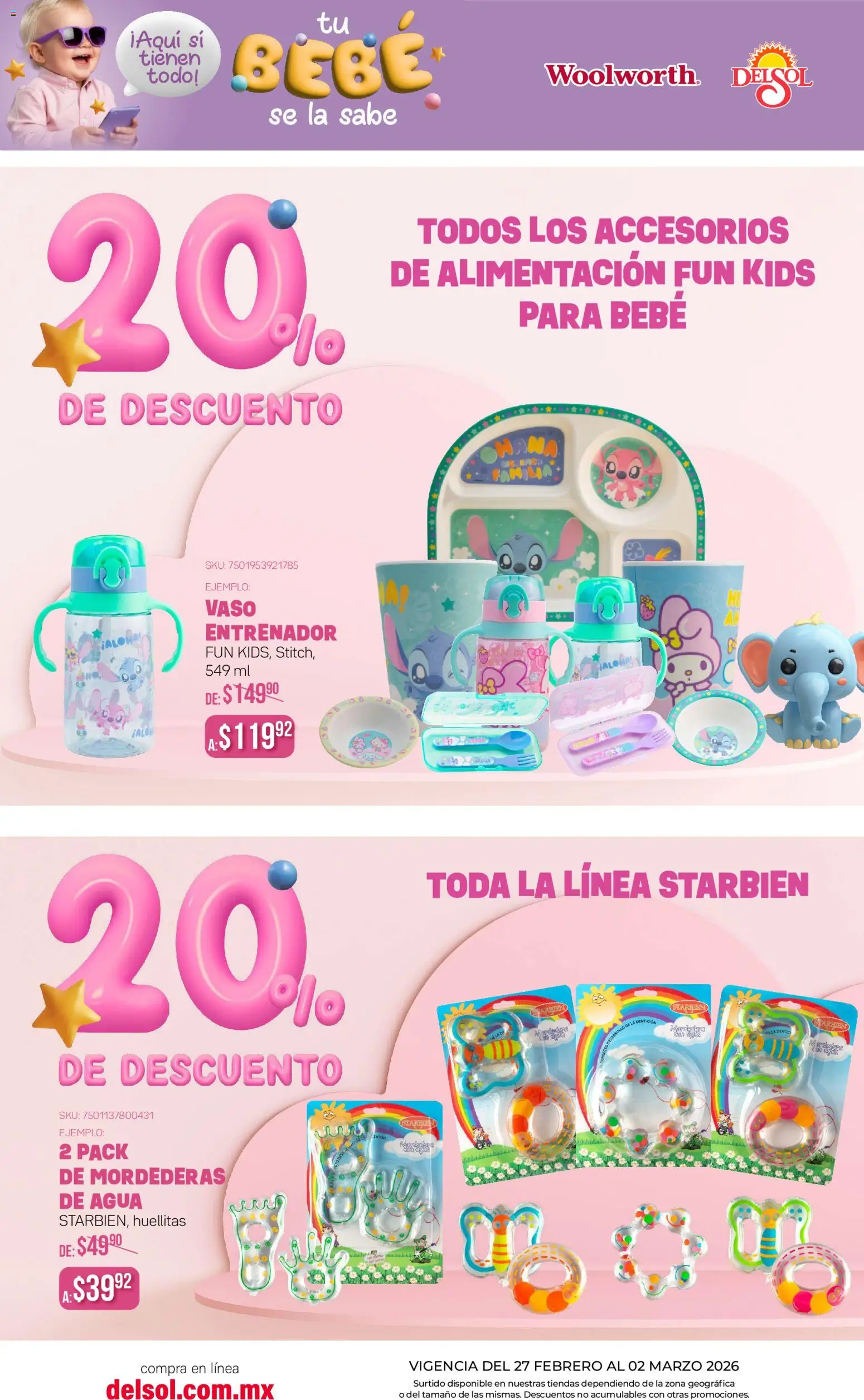 Nuevas ofertas de Del Sol y Woolworth válidas en toda la República Mexicana desde el 27.02.2026. ¡Encuentra las mejores ofertas en Del Sol y Woolworth catálogo Quincena del Bebé Accesorios! | Página: 10 | Productos: Agua