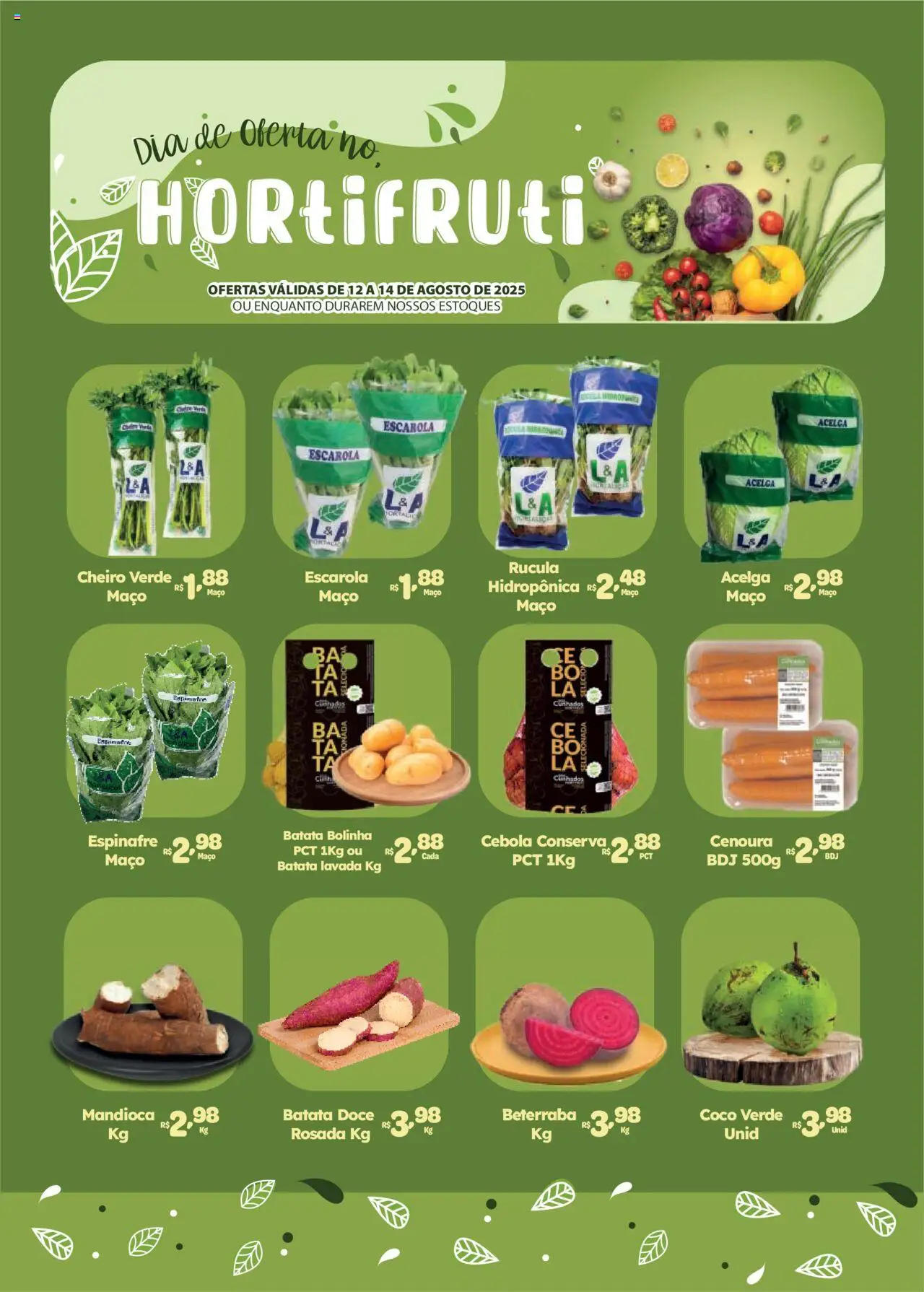 Comercial Esperança Folheto - válido de 12.08.2025 | Página: 1 | Produtos: Beterraba, Mandioca, Rúcula, Batata