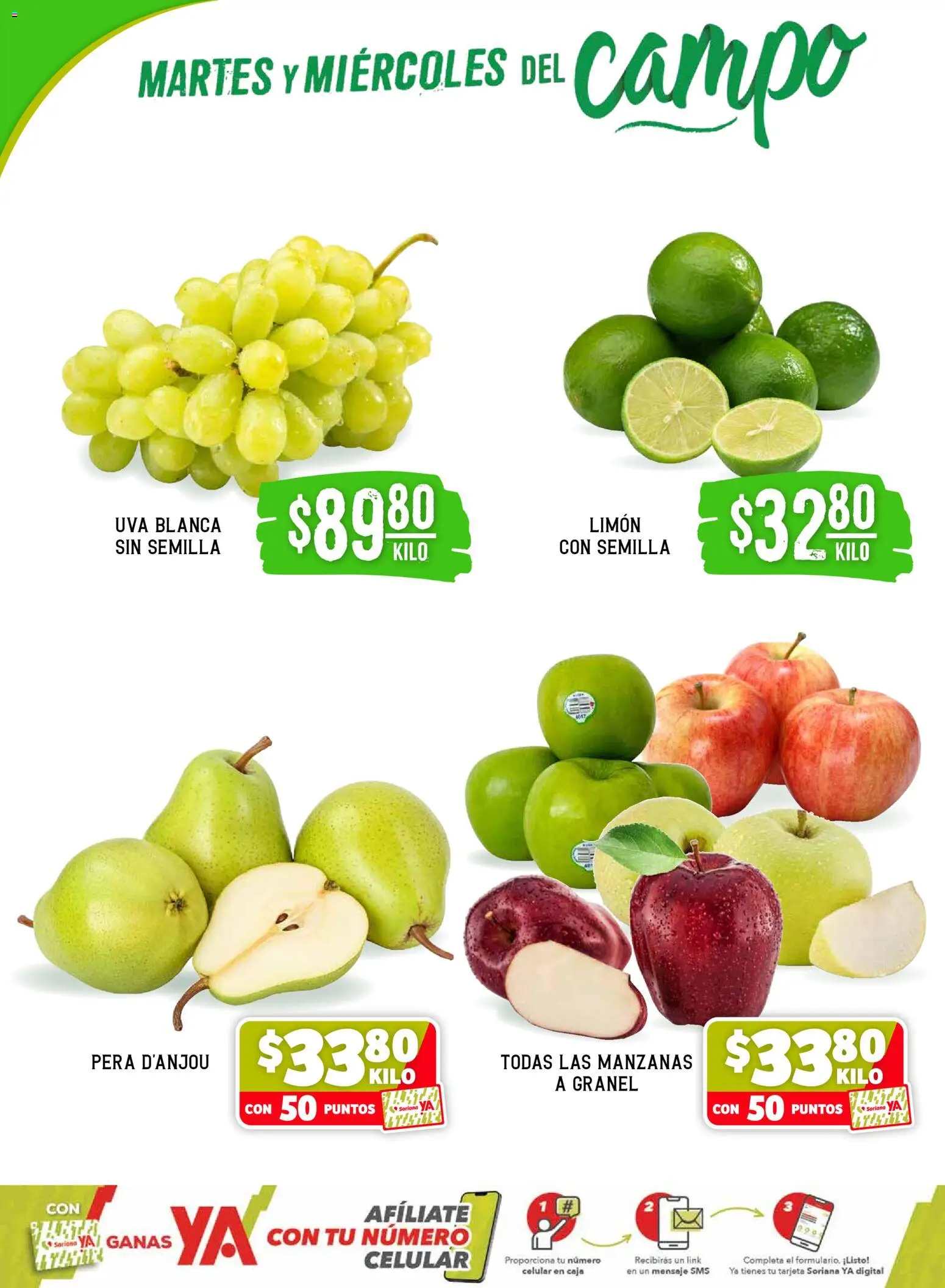 Nuevas ofertas de Soriana válidas en toda la República Mexicana desde el 28.04.2026. ¡Encuentra las mejores ofertas en Soriana Martes y Miércoles del Campo Súper: BCS, Son y Sin! | Página: 2 | Productos: Pera, Limón, Manzanas, Uva