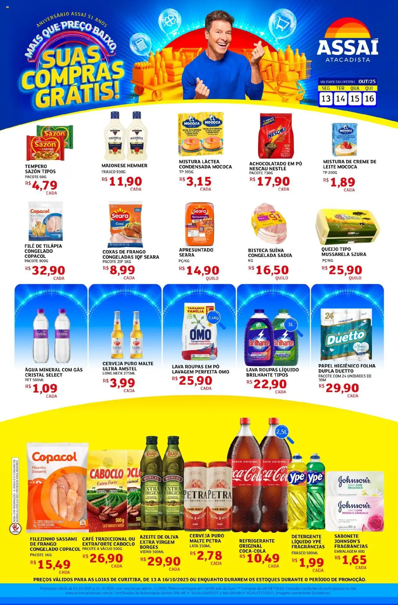 Assaí Atacadista Folheto - válido de 13.10.2025 | Página: 1 | Produtos: Detergente, Creme, Bebida, Papel higiênico