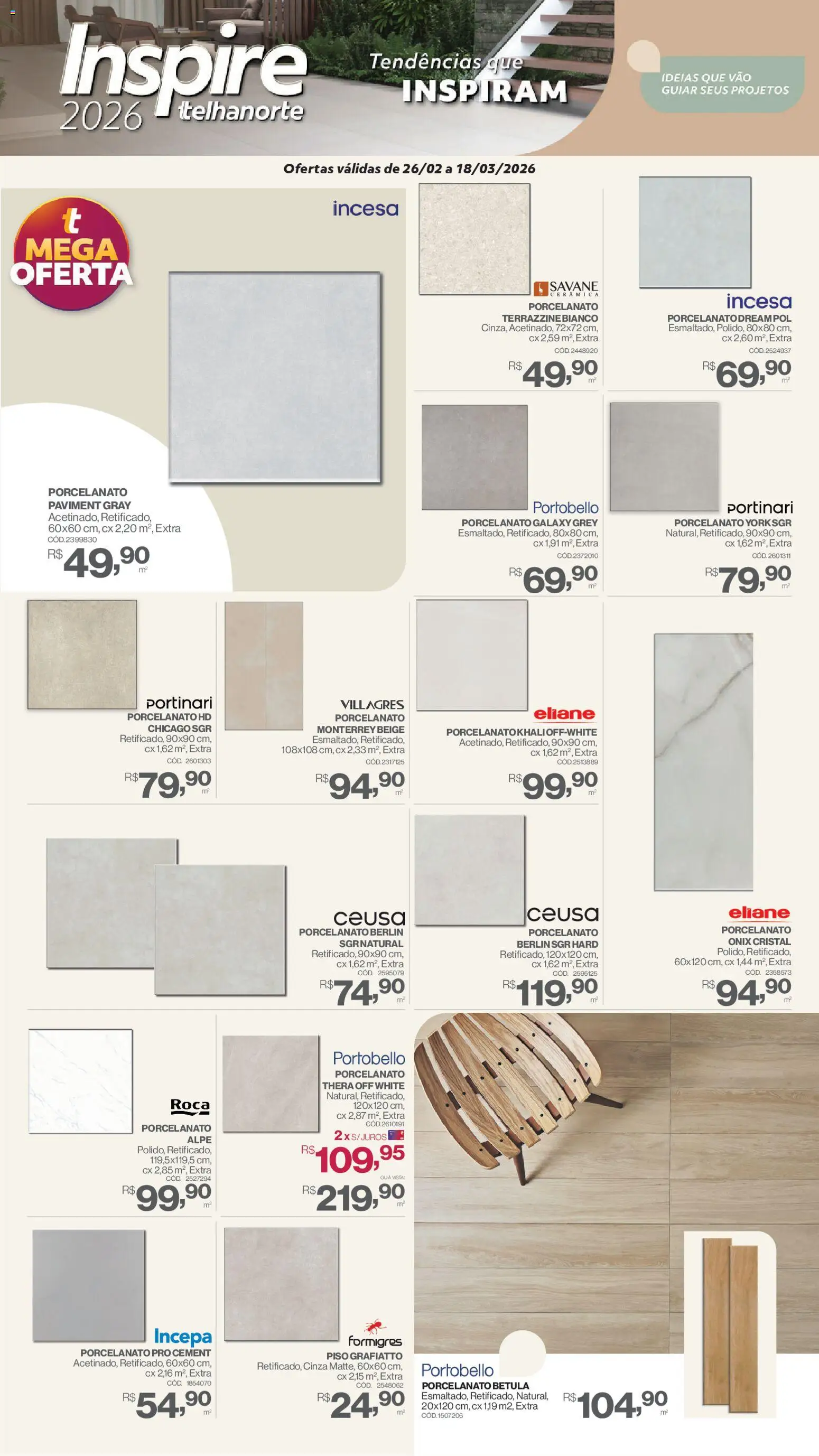 Telhanorte Folheto - válido de 26.02.2026 | Página: 2 | Produtos: Piso, Porcelanato