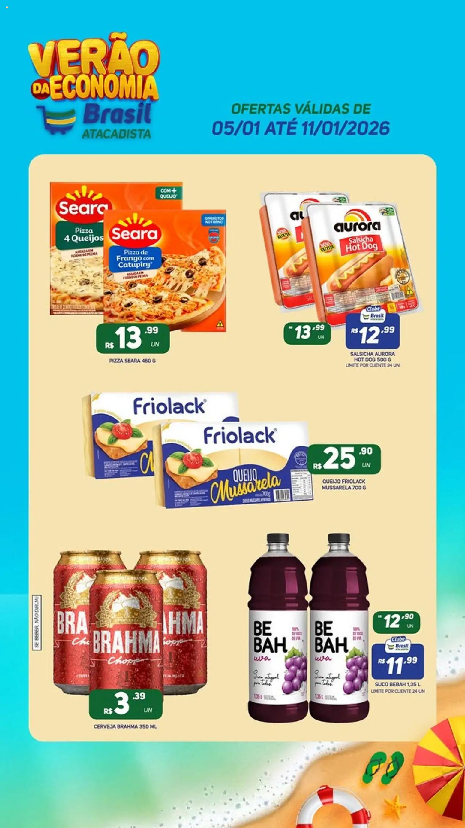 Brasil Atacadista Folheto - válido de 05.01.2026 | Página: 4 | Produtos: Salsicha, Pizza, Frango, Mussarela