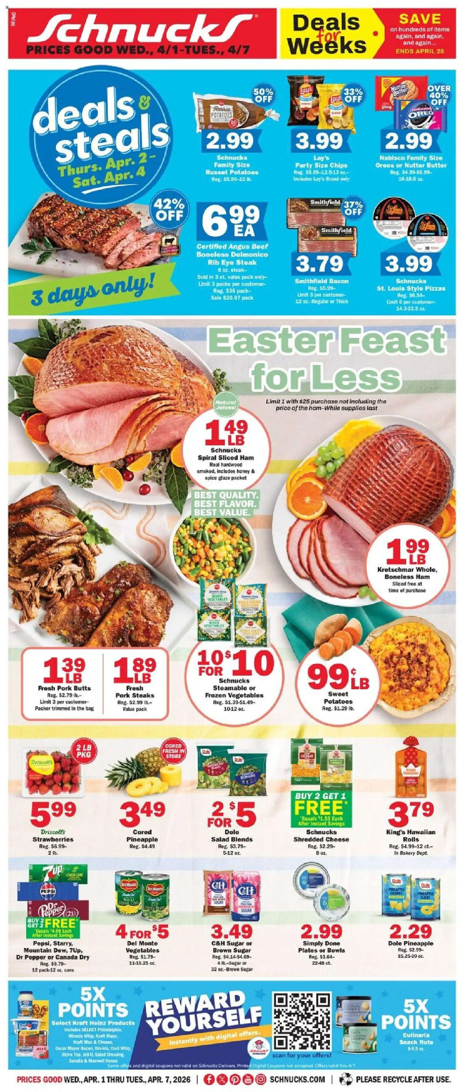 Schnucks Weekly Print Ad - MO - valid from 01.04.2026 | Page: 1 | Products: Vegetables, Lemon, Bag, Stove