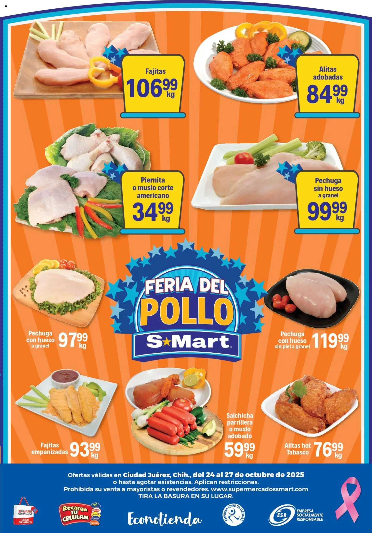 Nuevas ofertas de S-Mart válidas en toda la República Mexicana desde el 24.10.2025. ¡Encuentra las mejores ofertas en S-Mart folleto Juárez! | Página: 6 | Productos: Pollo, Salchicha
