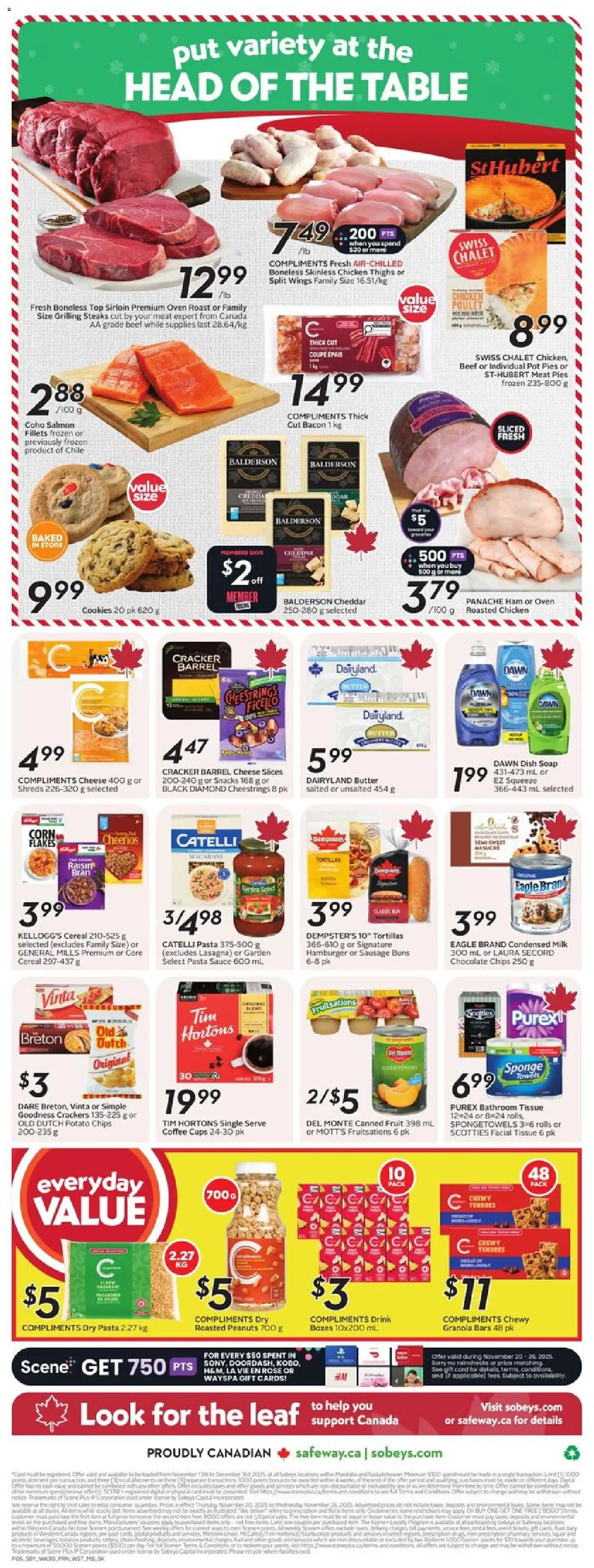 Safeway flyer valid from 20.11.2025 | Page: 4 | Products: Beef, Chips, Cookies, Oven