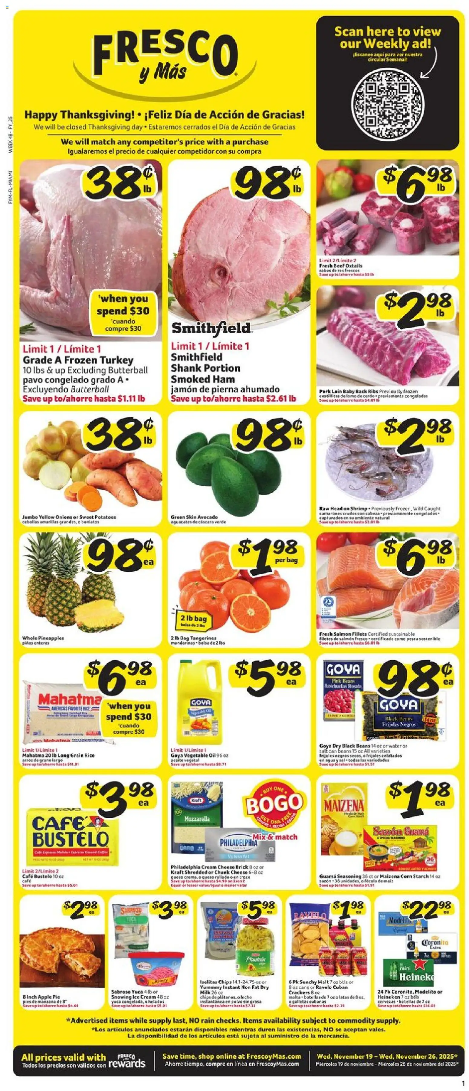 Fresco y Más Weekly Ad - valid from 19.11.2025 | Page: 1 | Products: Cheese, Tangerines, Potatoes, Apple Pie