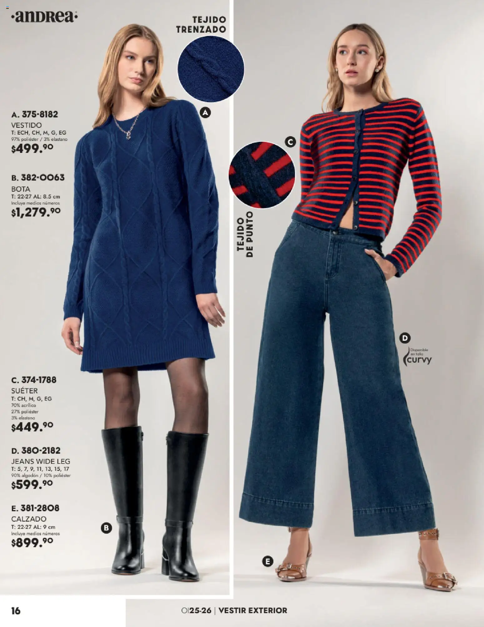 Nuevas ofertas de Andrea válidas en toda la República Mexicana desde el 26.11.2025. ¡Encuentra las mejores ofertas en Andrea catálogo Vestir! | Página: 16 | Productos: Suéter, Algodón, Vestido