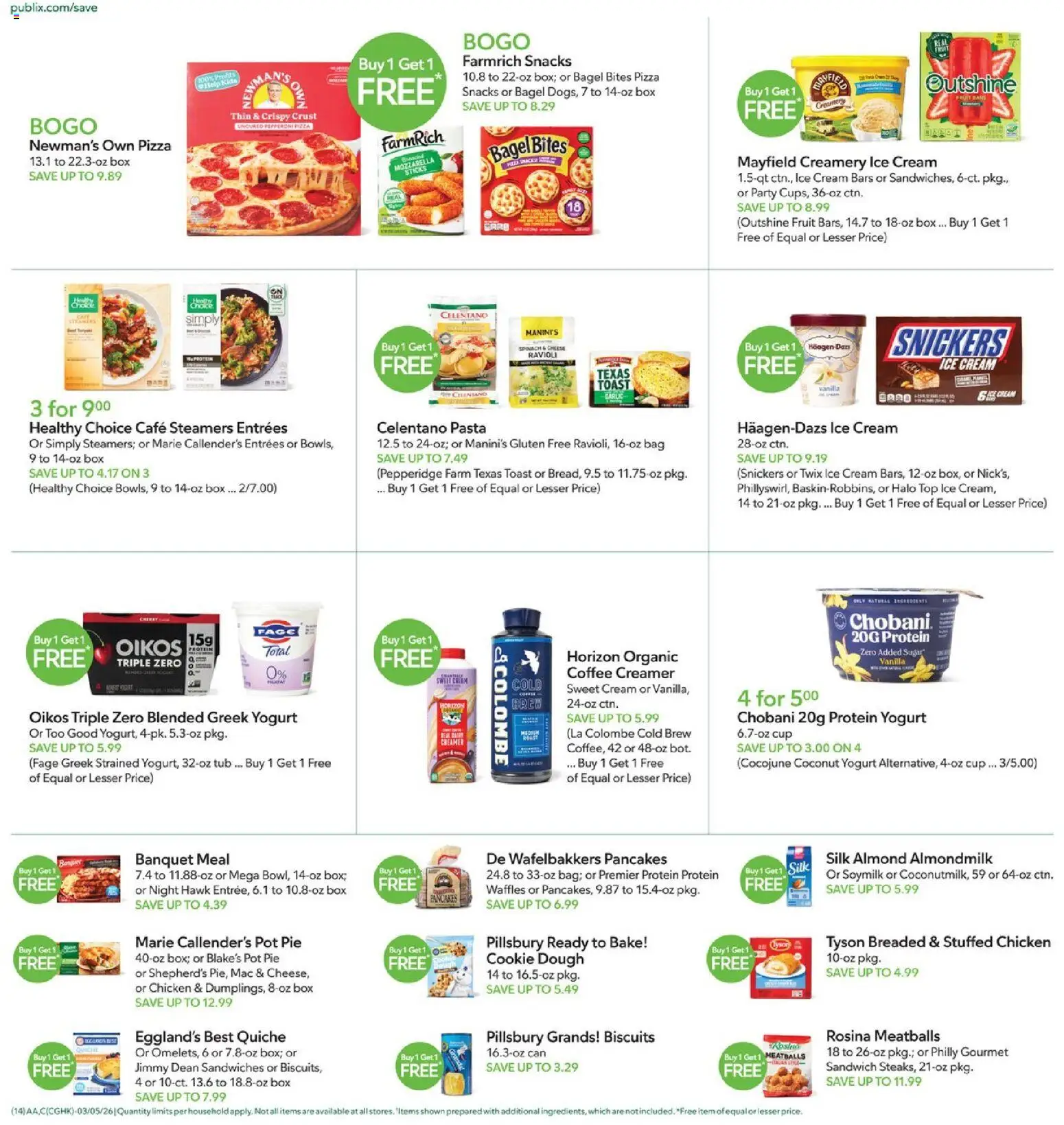 Publix Weekly Ad - valid from 04.03.2026 | Page: 14 | Products: Spinach, Pasta, Ice cream, Sugar