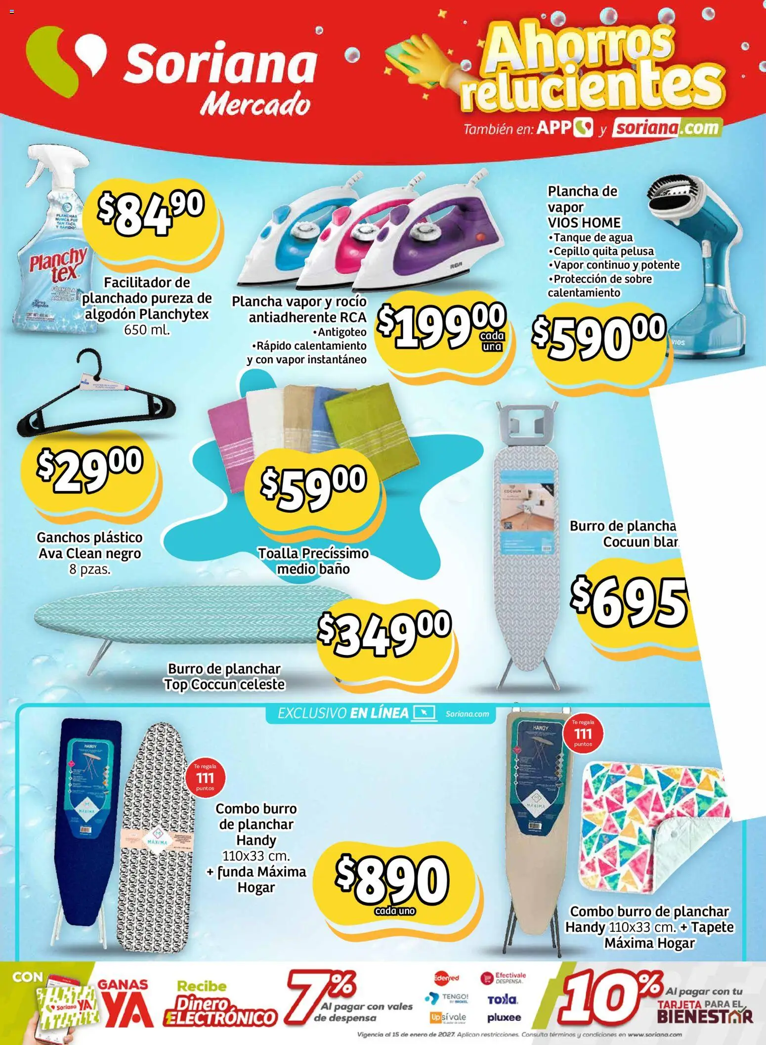 Nuevas ofertas de Soriana válidas en toda la República Mexicana desde el 15.01.2026. ¡Encuentra las mejores ofertas en Soriana - Ahorros relucientes Mercado Nacional! | Página: 10 | Productos: Plancha, Top, Baño, Sobre