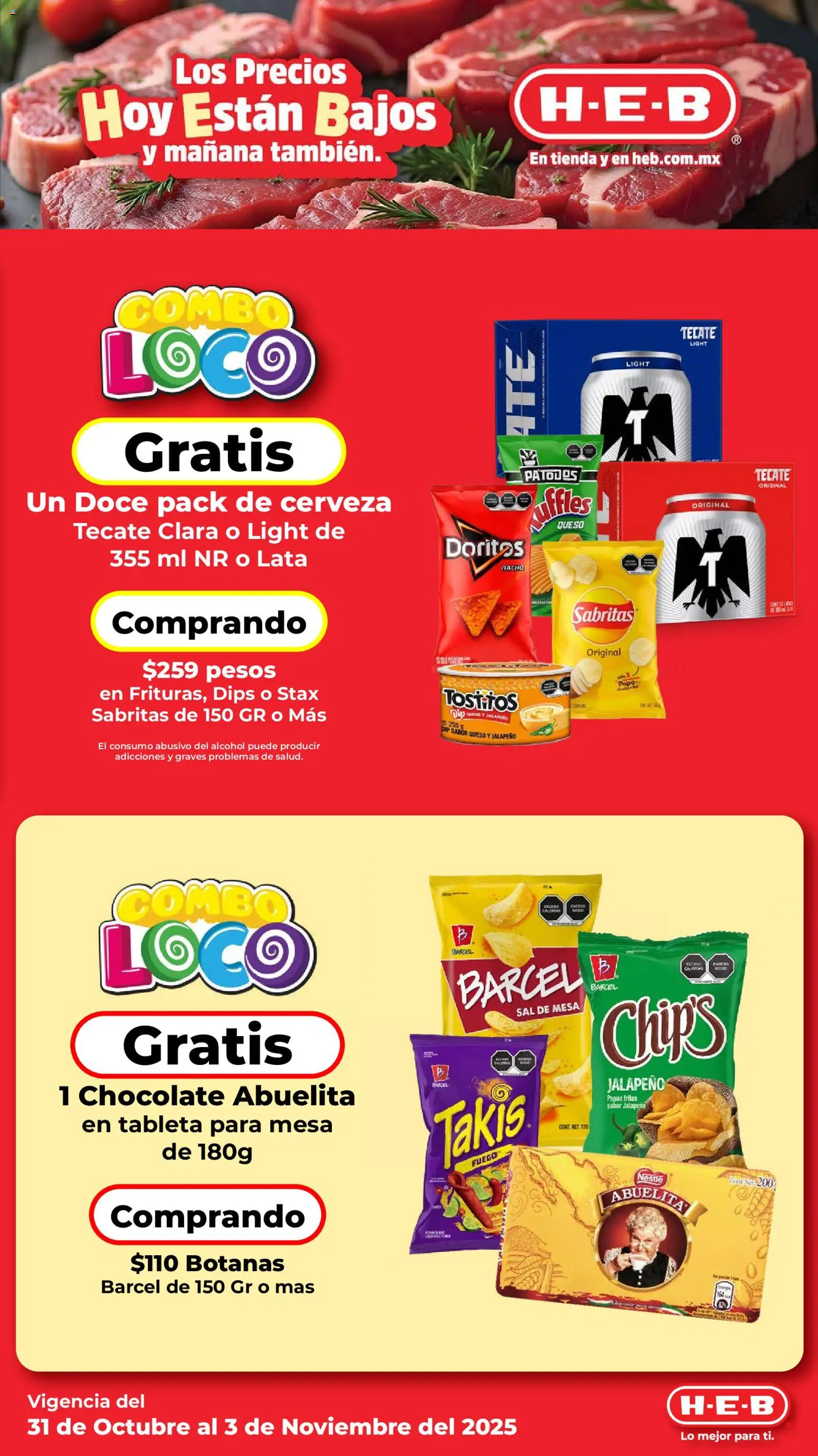 Nuevas ofertas de H-E-B válidas en toda la República Mexicana desde el 31.10.2025. ¡Encuentra las mejores ofertas en H-E-B folleto! | Página: 5 | Productos: Chocolate, Cerveza, Papas fritas, Tableta